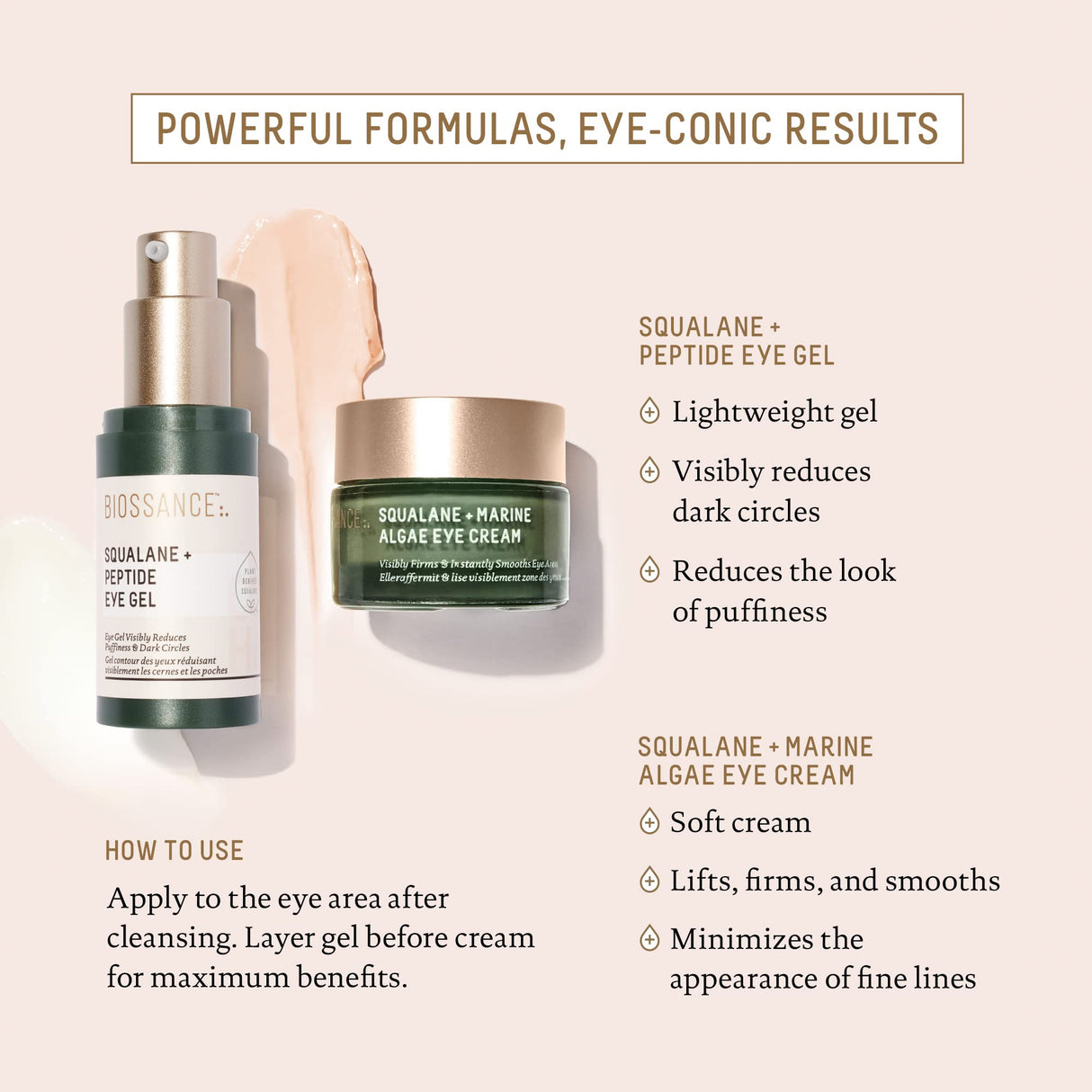 Biossance Squalane + Peptide Eye Gel - Ultra-Hydrating Under Eye Cream - Reduces Puffiness & Dark Circles - Eye Wrinkles Repair Moisturizer- Anti Aging & Hydrating, Day & Night Cream - 0.5oz