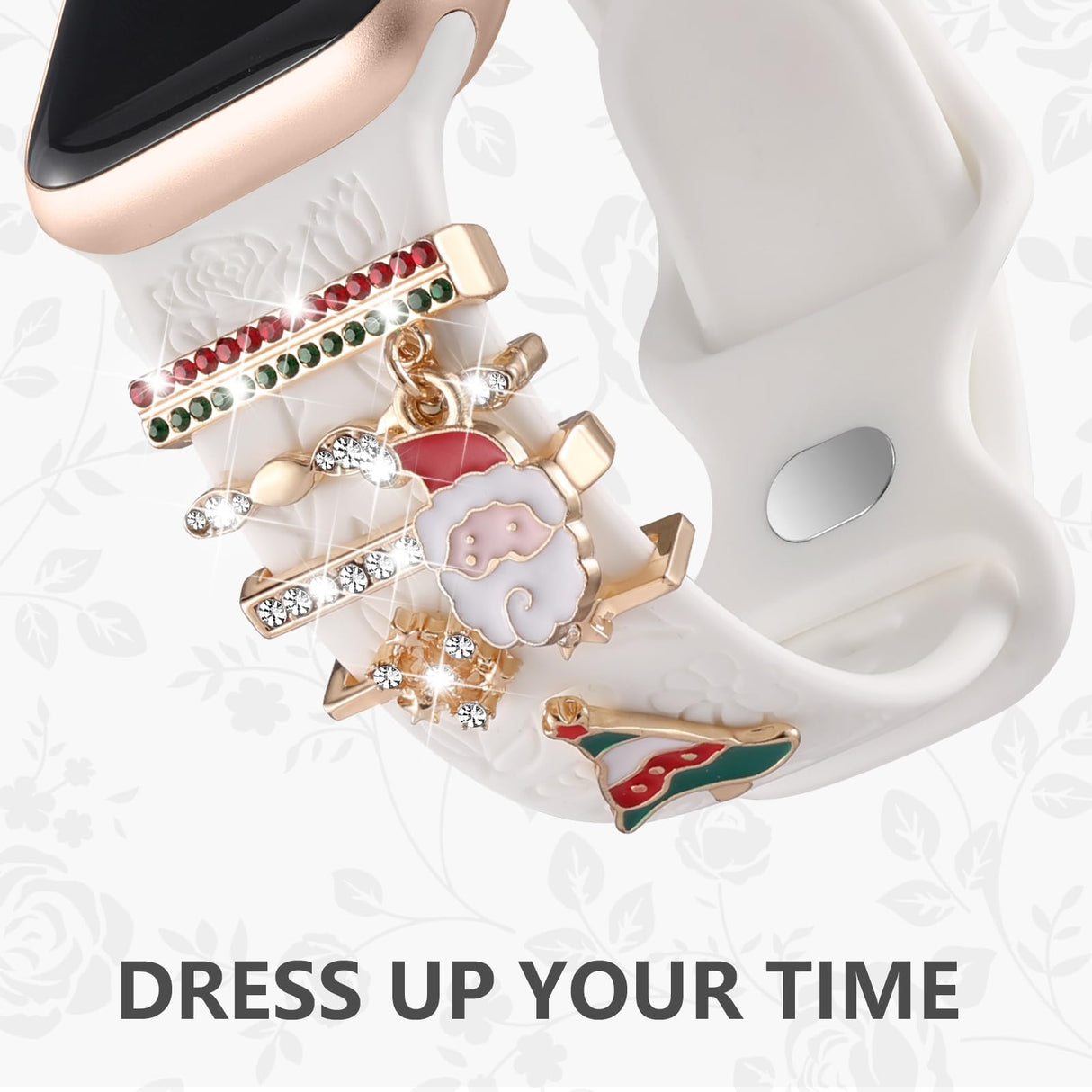 DaQin Christmas Engraved Band Compatible with Apple Watch Bands for Women 40mm 38mm 41mm 42mm,Soft Silicone Strap With Dressy Decorative Apple Watch Charms for iWatch Series 11 10 9 8 7 6 5 4 3 2 1 SE