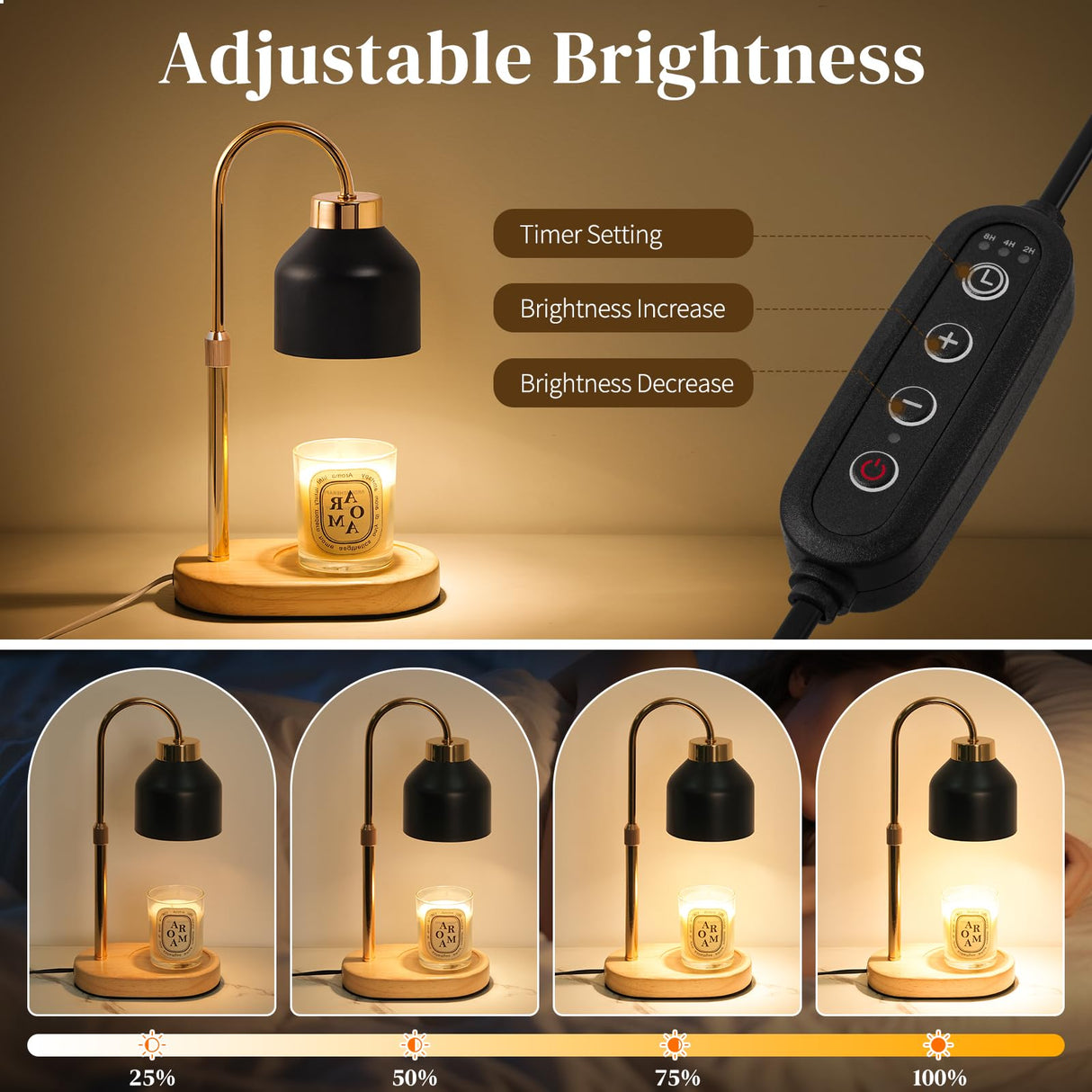 Seniny Electric Candle Warmer Lamp with Timer Dimmable, Adjustable Height Lamp Candle Warmer for Jar Candles, Home Decor Warming Light, Flameless Wax Melter Lamps, Christmas Birthday Gifts for Women