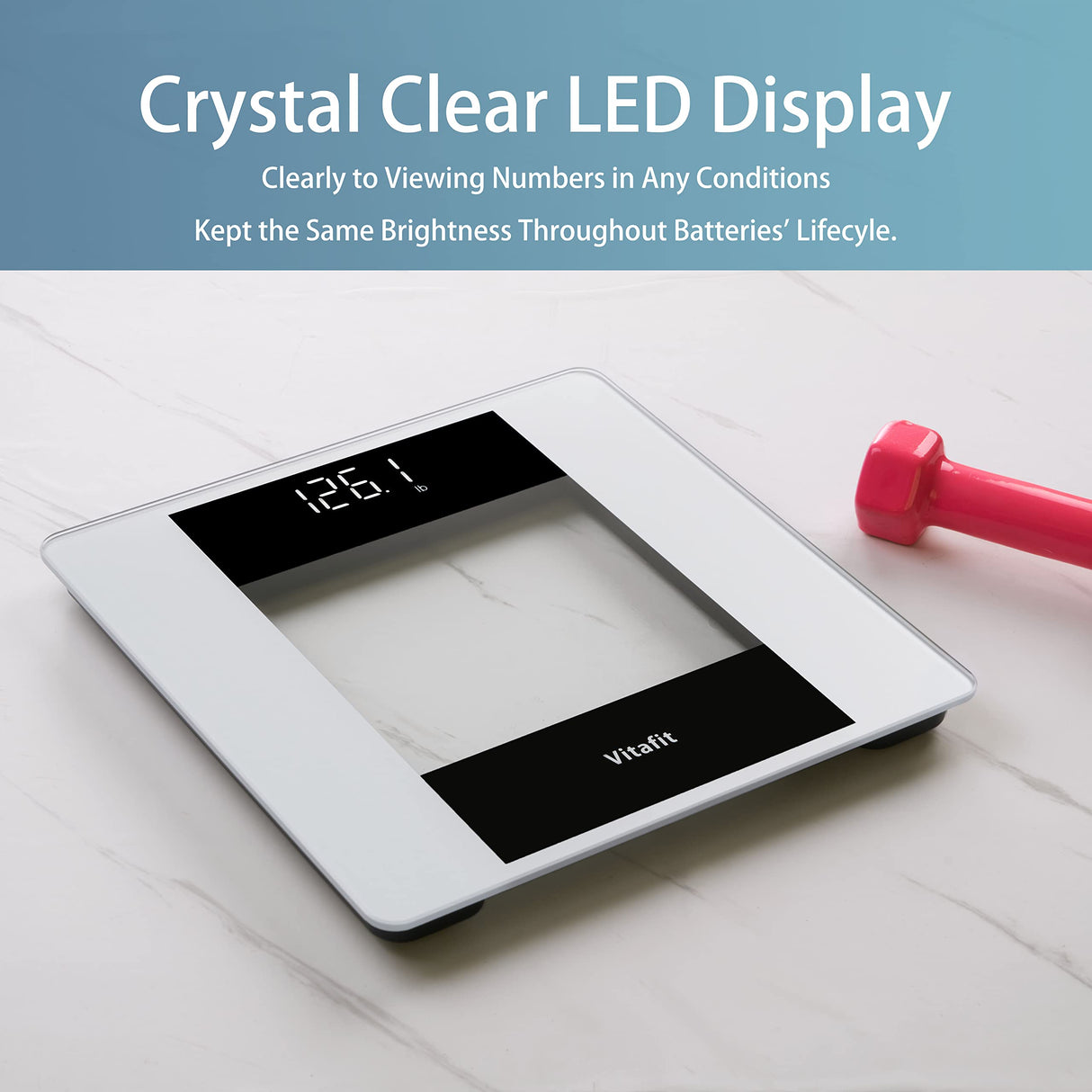 Vitafit Digital Bathroom Scale for Body Weight, High Accuracy Assured by Weight Scale Professional Factory Since 2001, White LED and Step-On, 3*AAA Batteries Included, 400lb, Silver