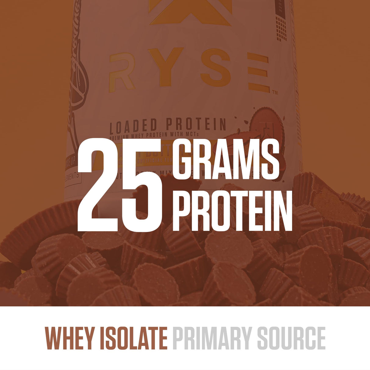 RYSE Loaded Protein Powder - Peanut Butter Cup - 25g Whey Protein Isolate & Concentrate with Prebiotic Fiber & MCTs - Low Carb, Low Sugar, Digestive-Friendly - 27 Servings / 2 lb Tub