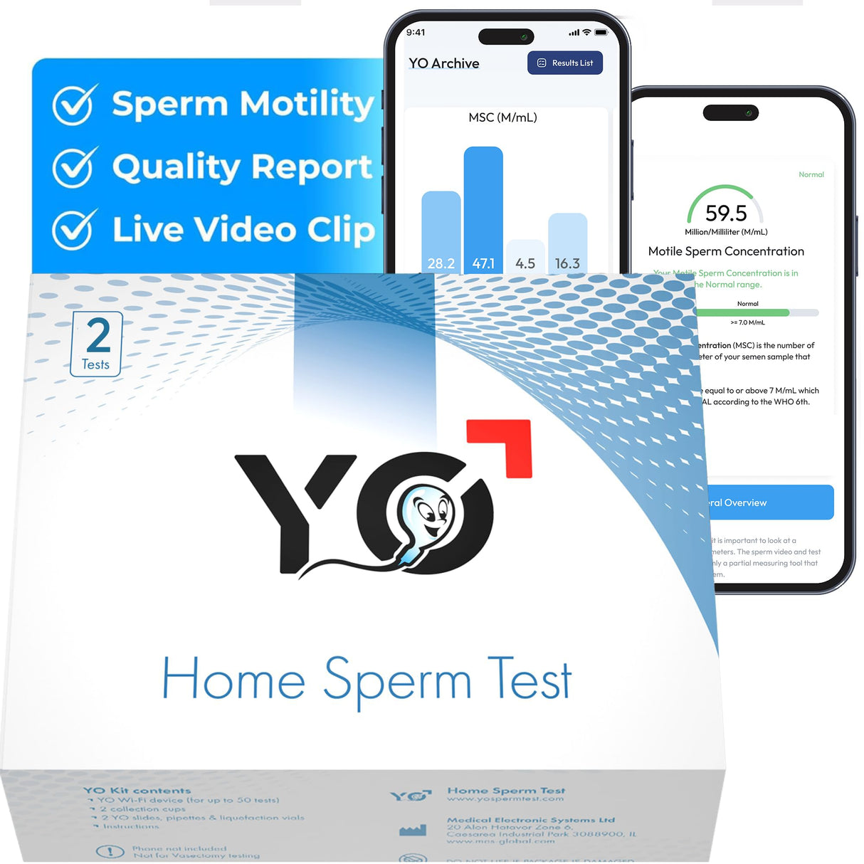 YO Home Sperm Test | at-Home Fertility Test Kit for Men | Check Key Parameters with 97% Accuracy | Fast Results Using Your Smartphone | Includes 2 Tests | Private, Convenient, Easy to Use