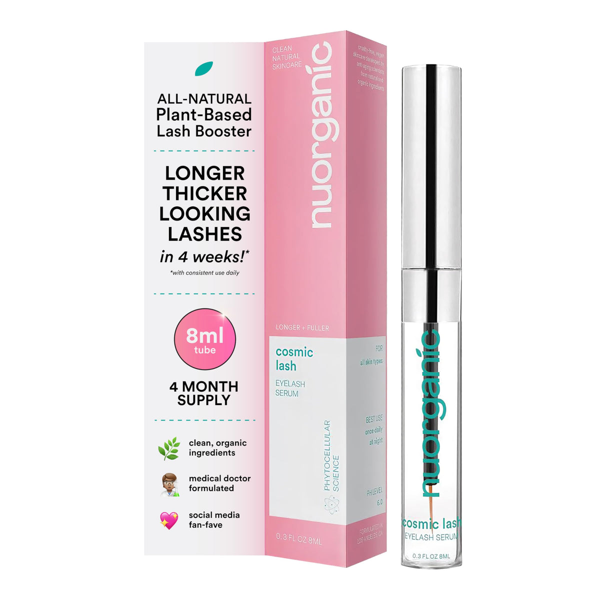 Cosmic Lash' Eyelash Serum | Lash Growth Serum Without Prostaglandins | Thicker, Longer, More Defined Lashes Naturally | 4 Months Supply XL Size | Made in USA, cGMPA Certified Lab