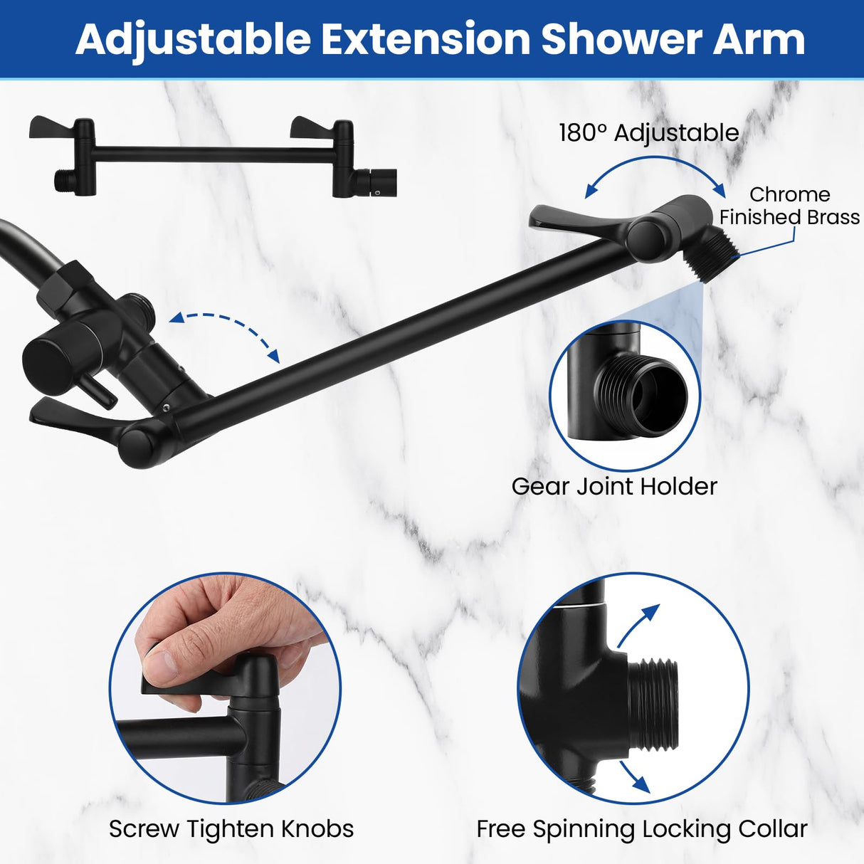 Tudoccy Shower Head, 8ββ High Pressure Rainfall Shower Head/Handheld Shower Combo with 11'' Extension Arm, 9 Settings Anti-leak Shower Head with Holder, Height/Angle Adjustable, Matte Black