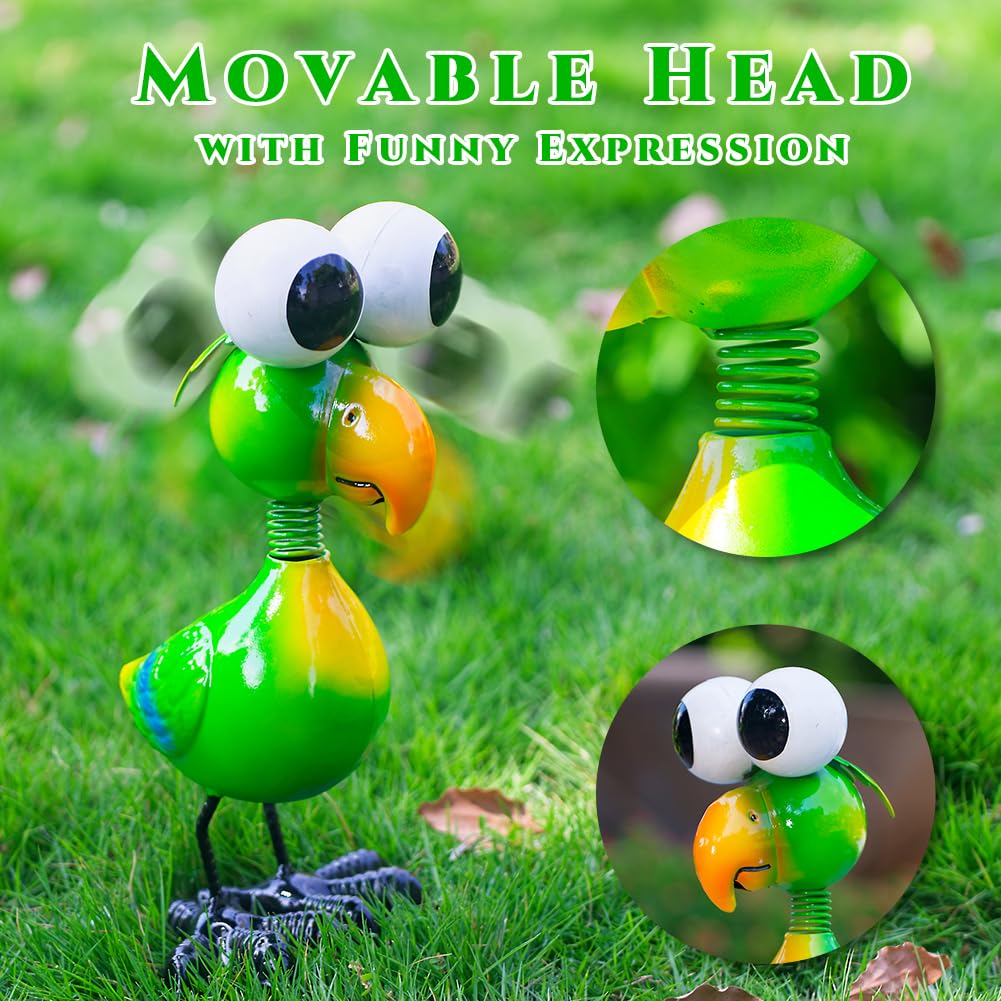 STANKGARDEN Metal Parrot Garden Statues Outdoor Decor, Green Funny Bird Outdoor Sculptures Yard Art Decoration for Home Patio Lawn Backyard, Gift for Women Lovers Moms