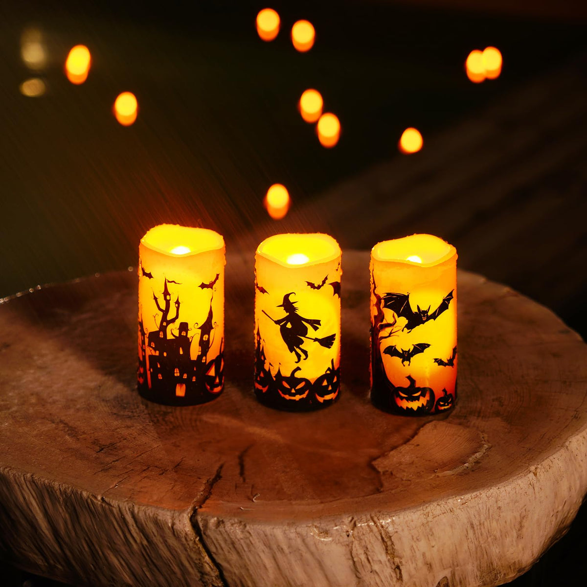 Homemory Halloween Waterproof Flameless LED Pillar Candle with Timer Remote