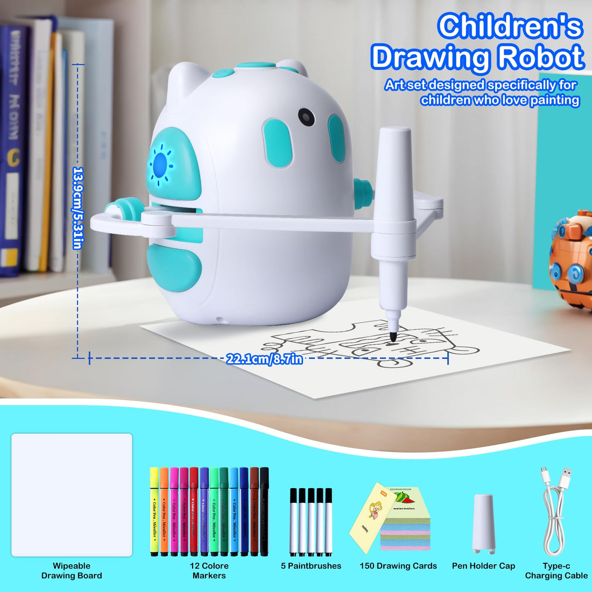Drawing Robot for Kids 150 Educational Cards Smart Drawing Robot Voice Interactive Partner Montessori Painting Toy for Boys & Girls Ages 3-8 Perfect for Birthdays Christmas and Learning Fun