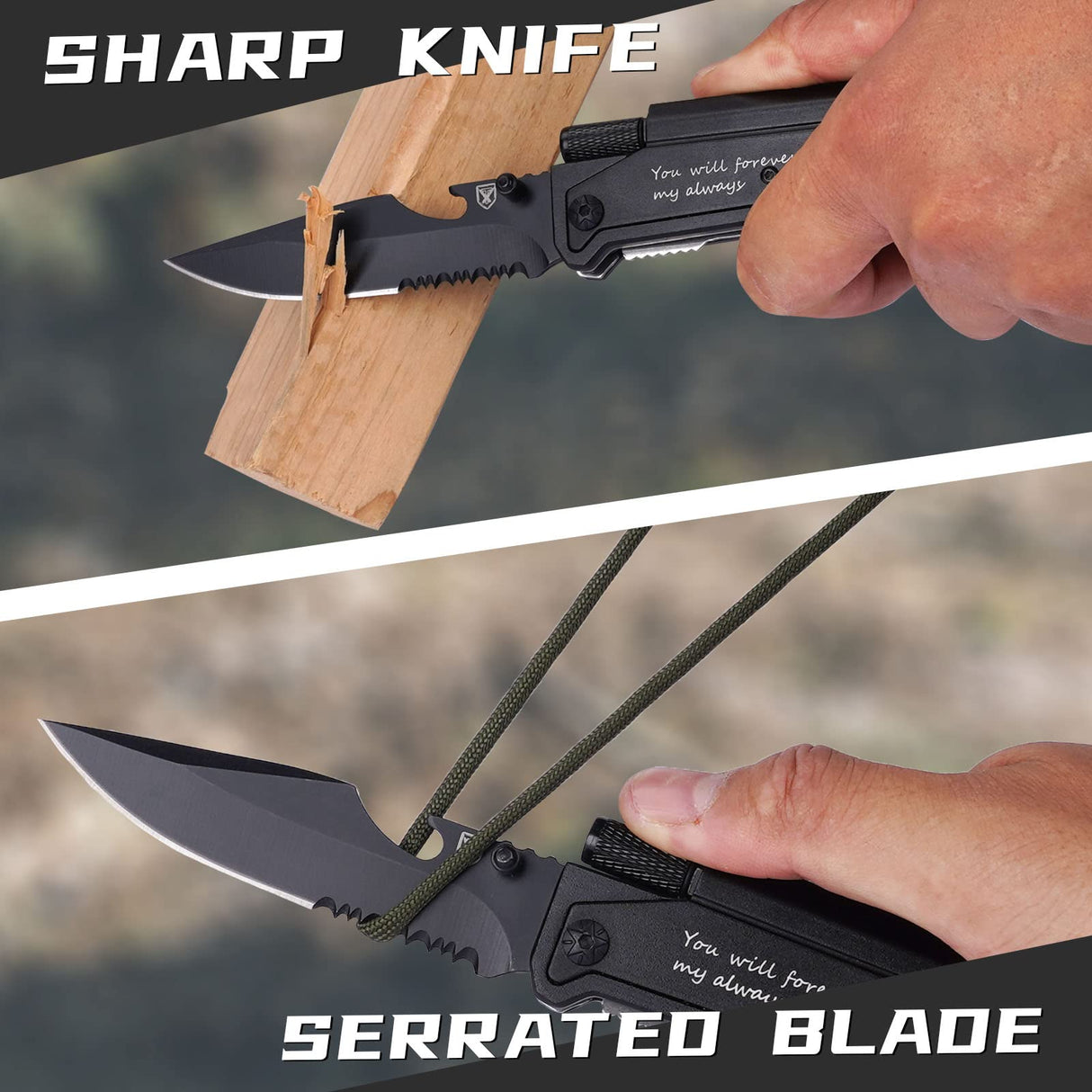 Gifts for Him Men, Christmas Stocking Stuffers, Anniversary Birthday Gifts for Him Boyfriend Husband, Engraved Pocket Knife, Camping Hiking Multitool Knife, 7 in 1 Folding Knives with LED Light