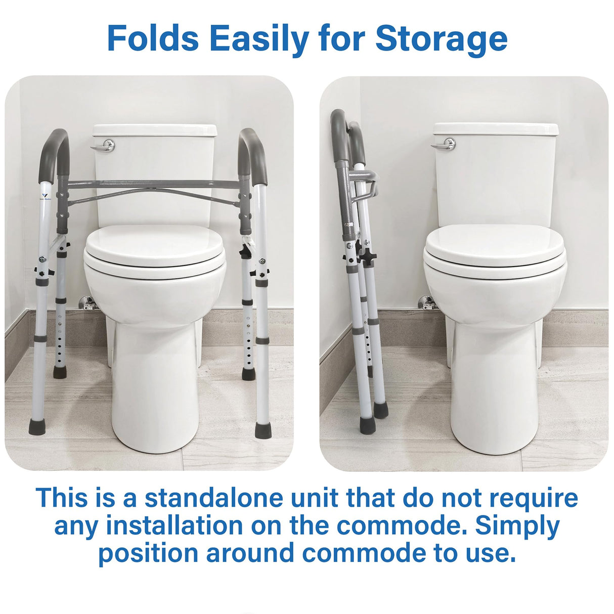 FSA/HSA Eligible Toilet Safety Rails, Vaunn Deluxe Adjustable and Foldable Toilet Safety Frame, Bathroom Handrail Assist Grab Bar Handle