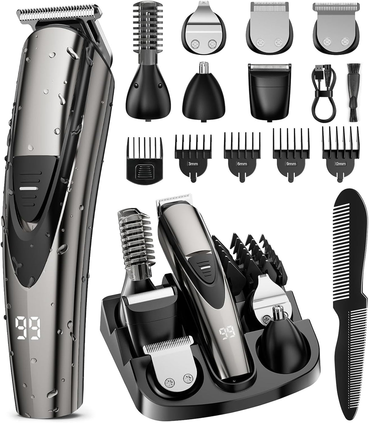 Beard Trimmer for Men, 17-Pc Set Rechargeable Hair Clippers Kit with Safety Lock,Mens Grooming Kit for Hair Beard Body & Nose,Gifts for Men