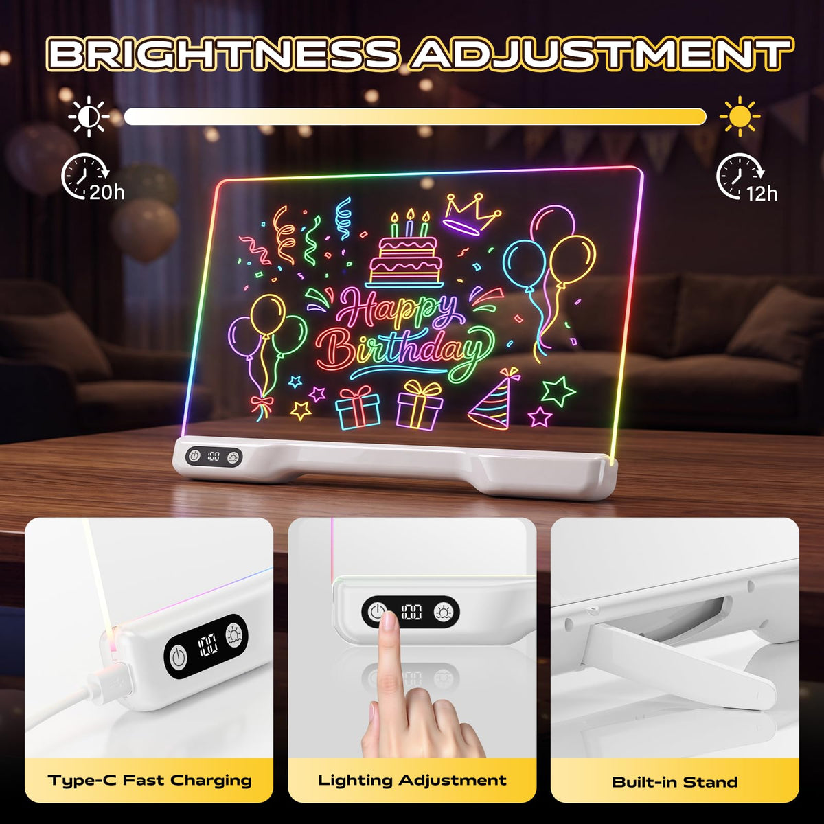 LED Drawing Board for Kids Girls - 16" Rechargeable Light Up Glow Pad with 15 Light Effects & 12 Markers,Display Booths,Erasable Doodle Board Art Crafts Kit, Birthday Gifts for Girls Boys Ages 3-12