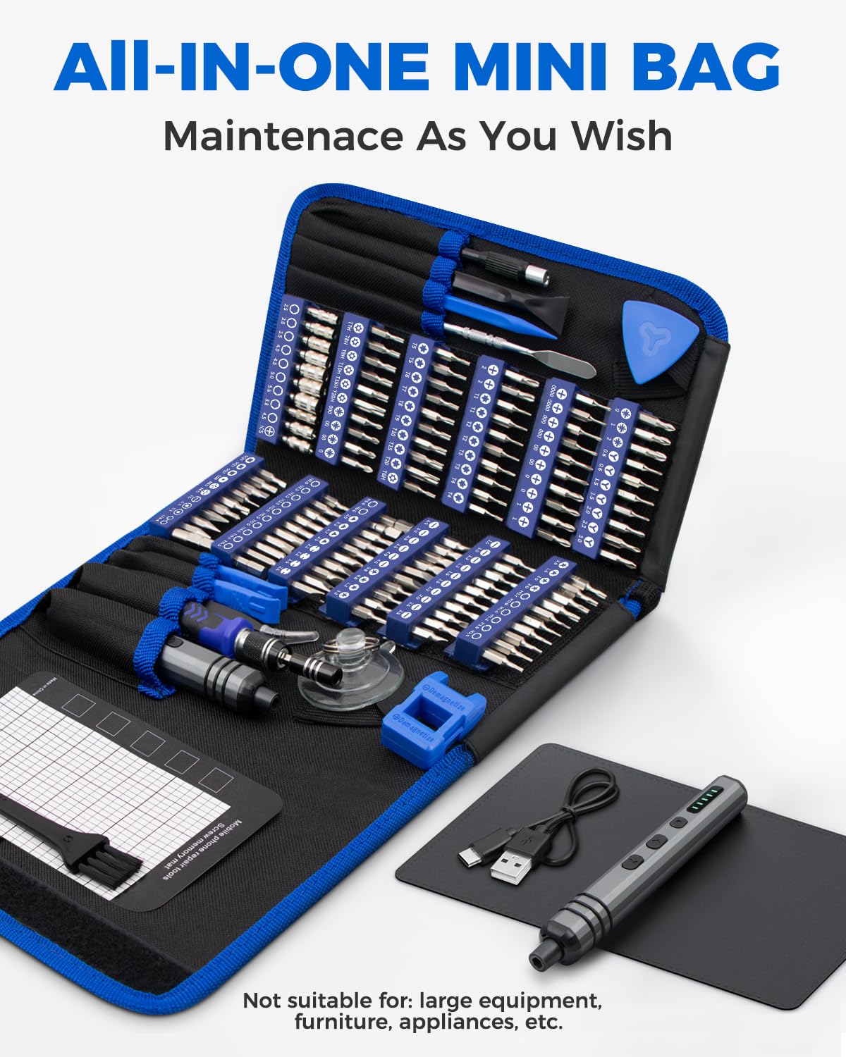 Mini Electric Screwdriver Set 140-IN-1: UnaMela Small Electric Screwdriver Cordless - 120 Precision Bits, 5 Torque Settings, LED Light, Magnetic Power Screwdriver Repair Tool Kit for PC RC Electronics