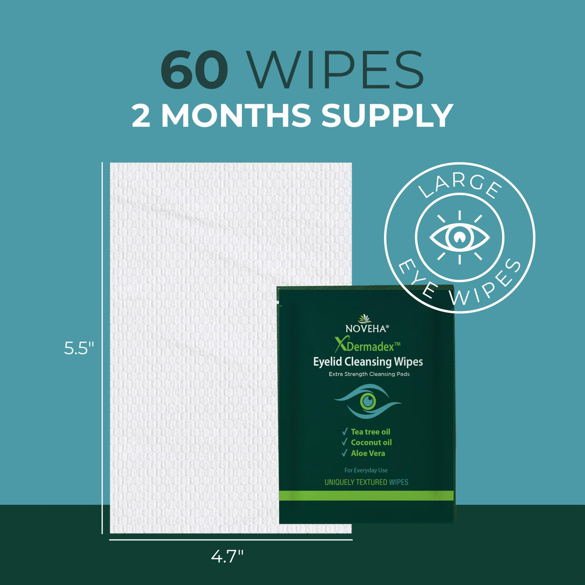 NOVEHA Eyelid & Lash Wipes | Box Of 60 Individually Wrapped Extra Strength Cleansing Eyelash Wipes - Naturally Remove debris