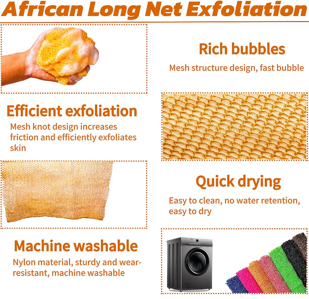 SPMKTBOZAI African Net Sponge Authentic, African Exfoliating Sponge Real African Net Black Owned, African Bath Sponge Back Scrubber, Body Exfoliator Shower Bath Accessories (Orange Color)