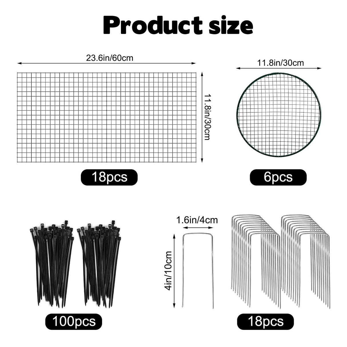 6 Sets of 24'' x 12'' Garden Plant Protectors from Animals with Detachable Covers, Metal Plant Cage Chicken Wire Cloche with Ground Stakes and Nylon Tie, Wire Plant Cage to Keeping Bunny Animals Out