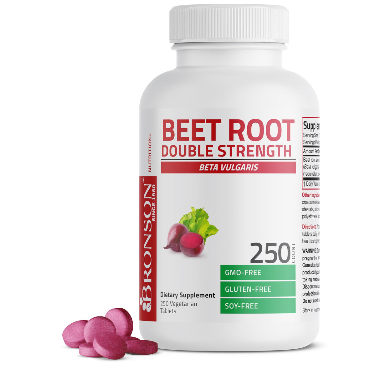 Bronson Beet Root Double Strength, Non-GMO, 250 Vegetarian Tablets