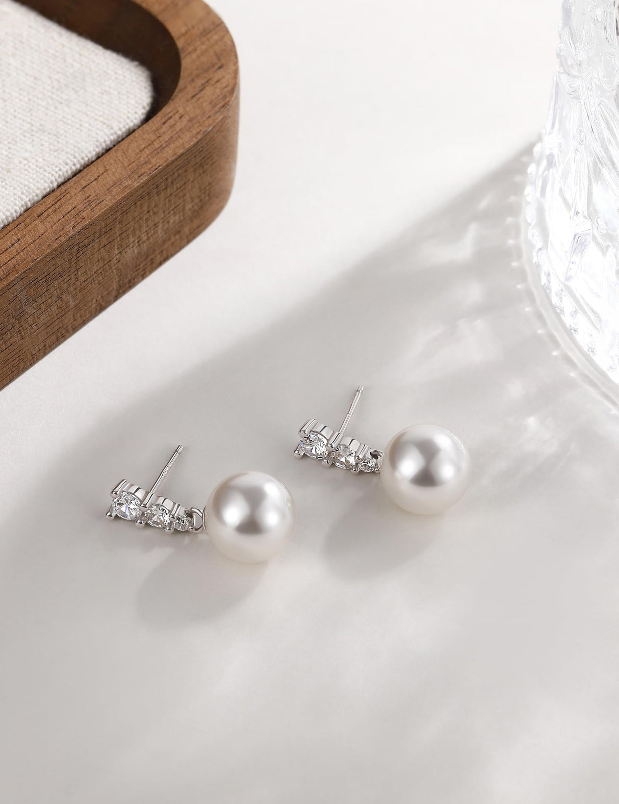 Mameloly Pearl Earrings for Women Trendy CZ 10MM Pearl Drop Earrings