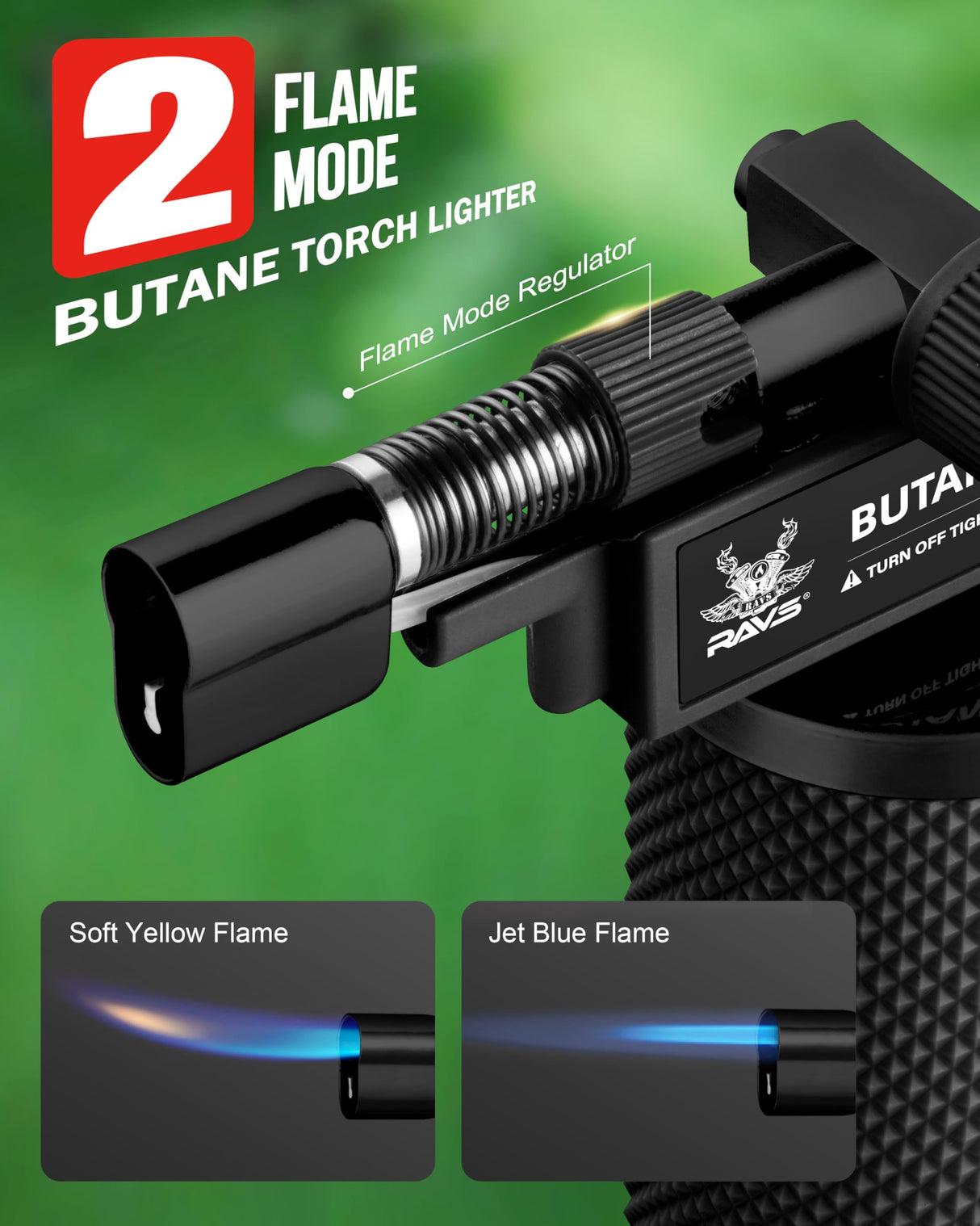 RAVS Butane Torch Lighter, DUAL Flame Mode Kitchen Torch with Adjustable Flame, Refillable Creme Brulee Torch for Baking, Cooking, Metal Body Soldering Torch, Black/Red, Butane Gas Not Included