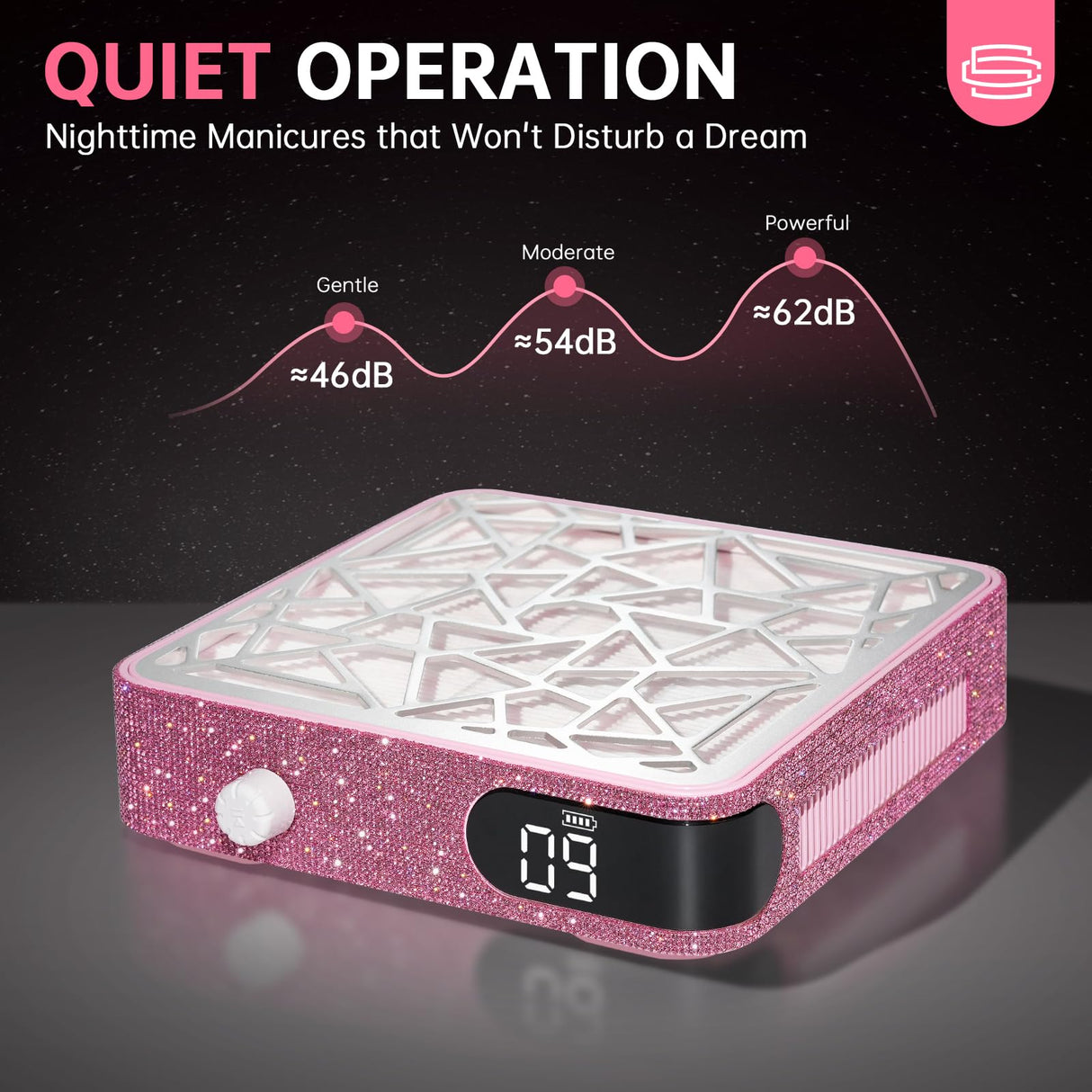 CHRISTINE SHELLY Nail Dust Collector, Powerful Vacuum Fan Vent Dust Collector Extractor Dust Suction Machine for Acrylic Nails Polishing, Nail Salon, Pink Diamond