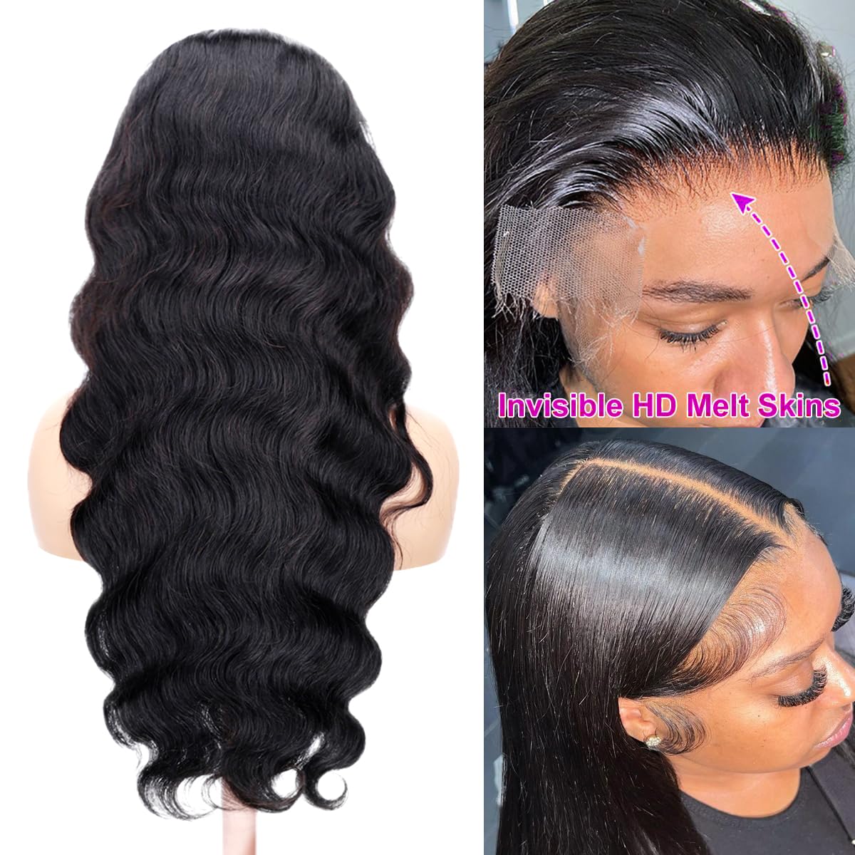 KINNIS 13x6 Body Wave Lace Front Wigs Human Hair Pre Plucked 200% Density HD Transparent Lace Frontal Wigs Human Hair for Women Glueless Wigs Human Hair with Baby Hair 26 Inch