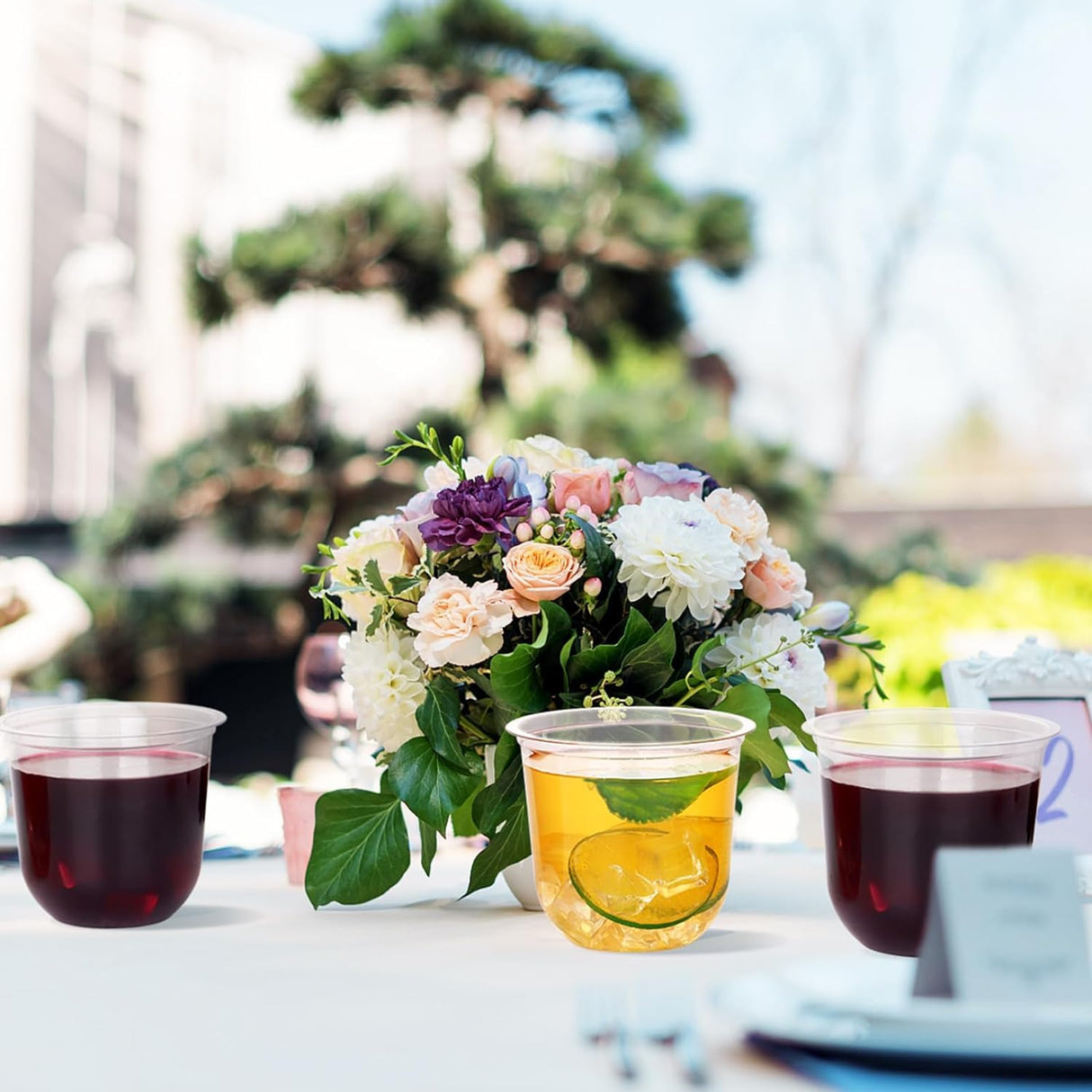 KesaPlan 100 Pcs Disposable Stemless Glasses 12oz Crystal Plastic Wine Glasses Clear Classic Cup for Meeting Weddings Birthdays Cocktail Christmas Party Supplies