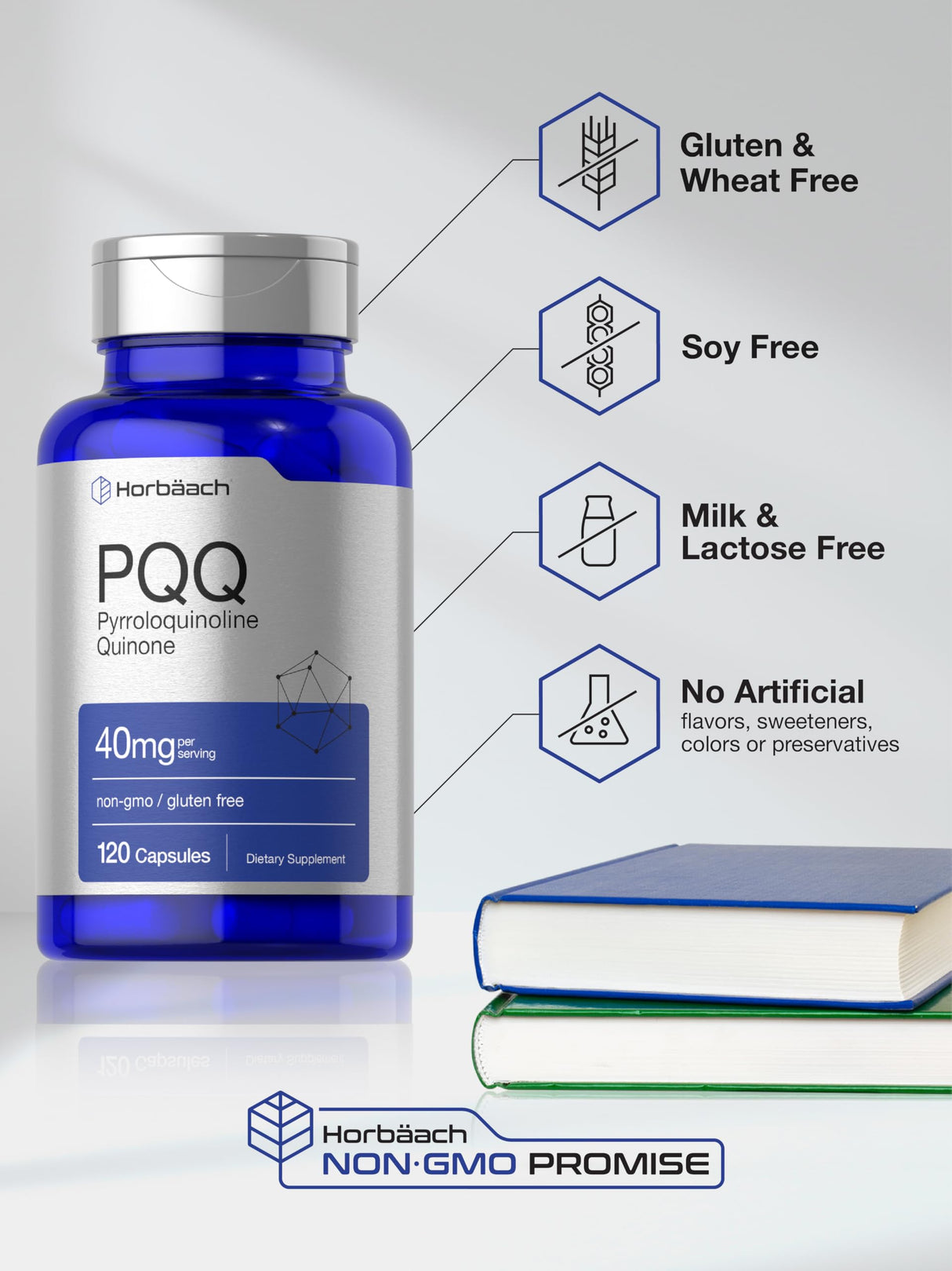 Horbäach PQQ Supplement 40 mg | 120 Capsules | Maximum Strength | Non-GMO and Gluten Free Supplement | Pyrroloquinoline Quinone Disodium Salt