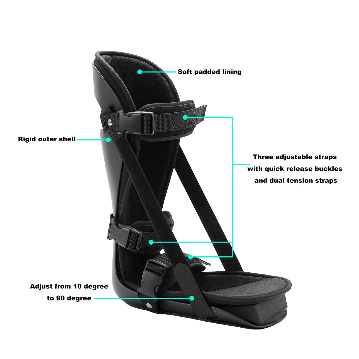 honarry Plantar Fasciitis Night Splint, Adjustable Foot Brace for Pain Relief, Achilles Tendonitis Night Splint(Black Shell and Black lining M)