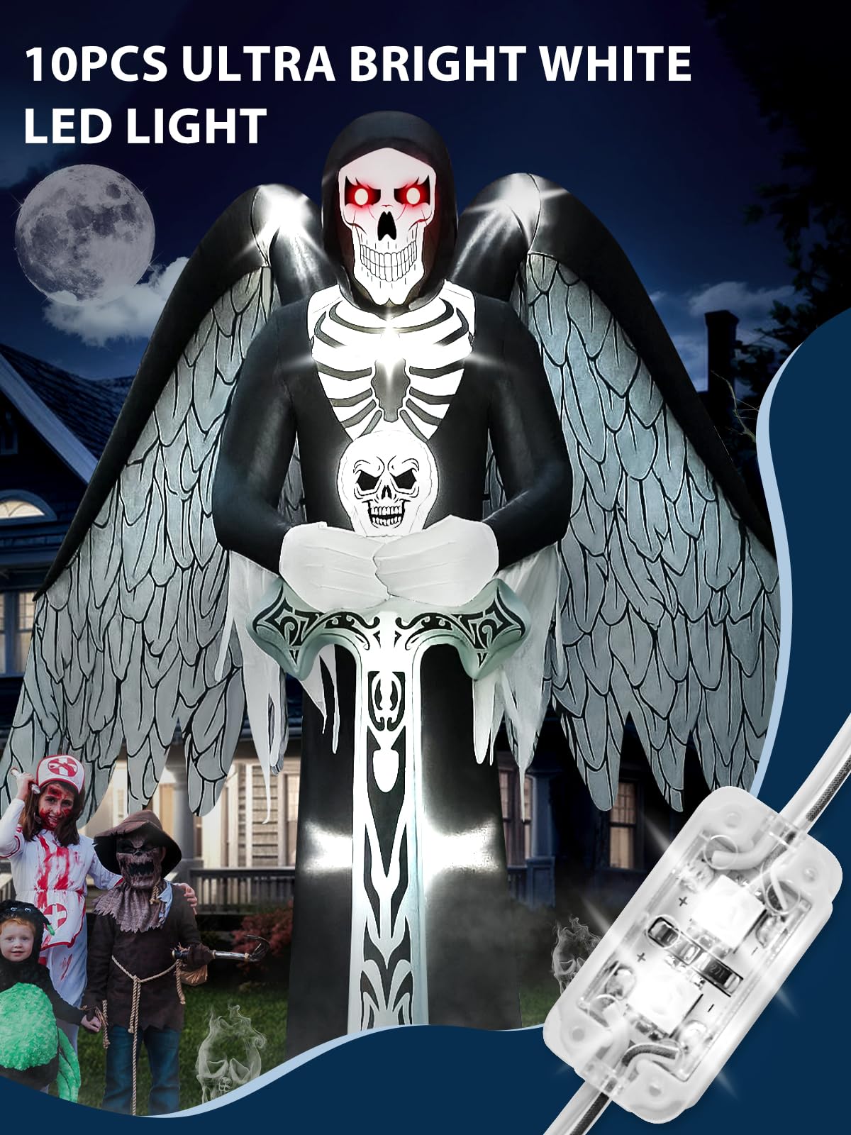 Lorvain 2.5A Replacement Air Blower for Inflatables, Replacement Inflatable Air Fan Blower with 10 White LED Lights & 12v/3A Adapter for Halloween Christmas Outdoor Inflatable Fan Blowers