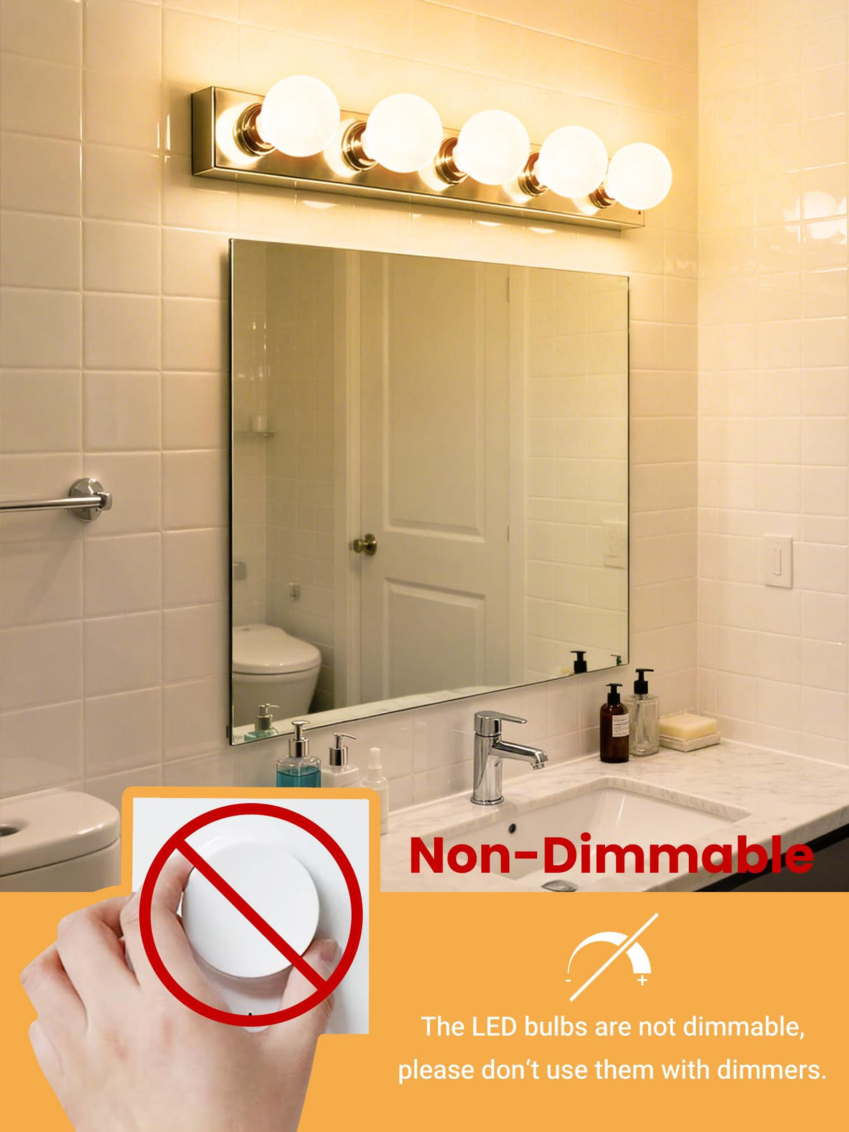 TJOY G25 LED Globe Light Bulbs, Vanity Light Bulb for Bathroom 40W Equivalent, 2700K Soft Warm White E26 Base, Round Decorative Bulb for Vanity Makeup Mirror, CRI85+, 450LM, Non-Dimmable, UL, 4 Pack
