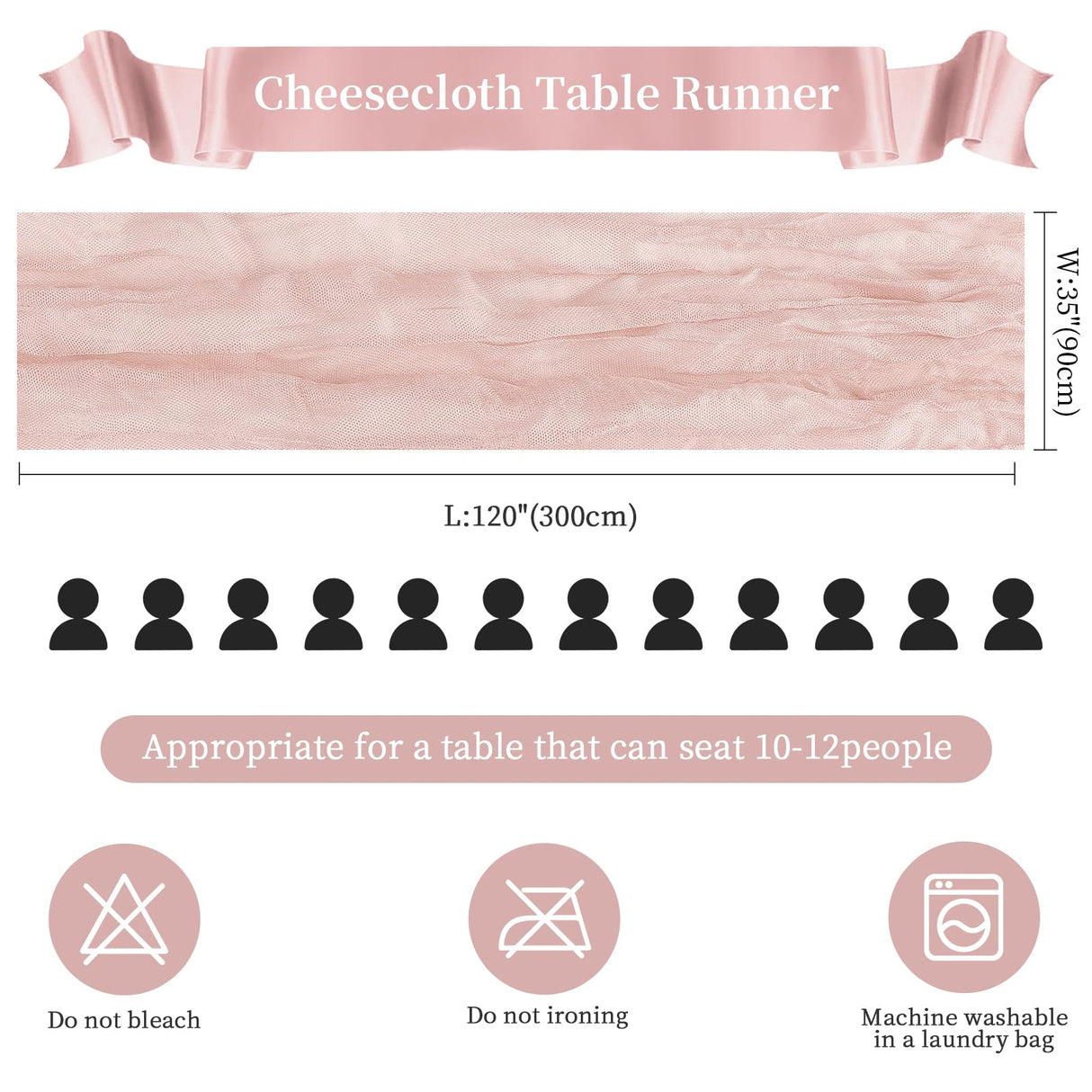 6 Pack Dusty Pink Cheesecloth Table Runner 10FT Long Boho Gauze Table Runner Rustic Sheer Runner for Wedding Bridal Baby Shower Birthday Party Table Decor Thanksgiving Christmas Decorations