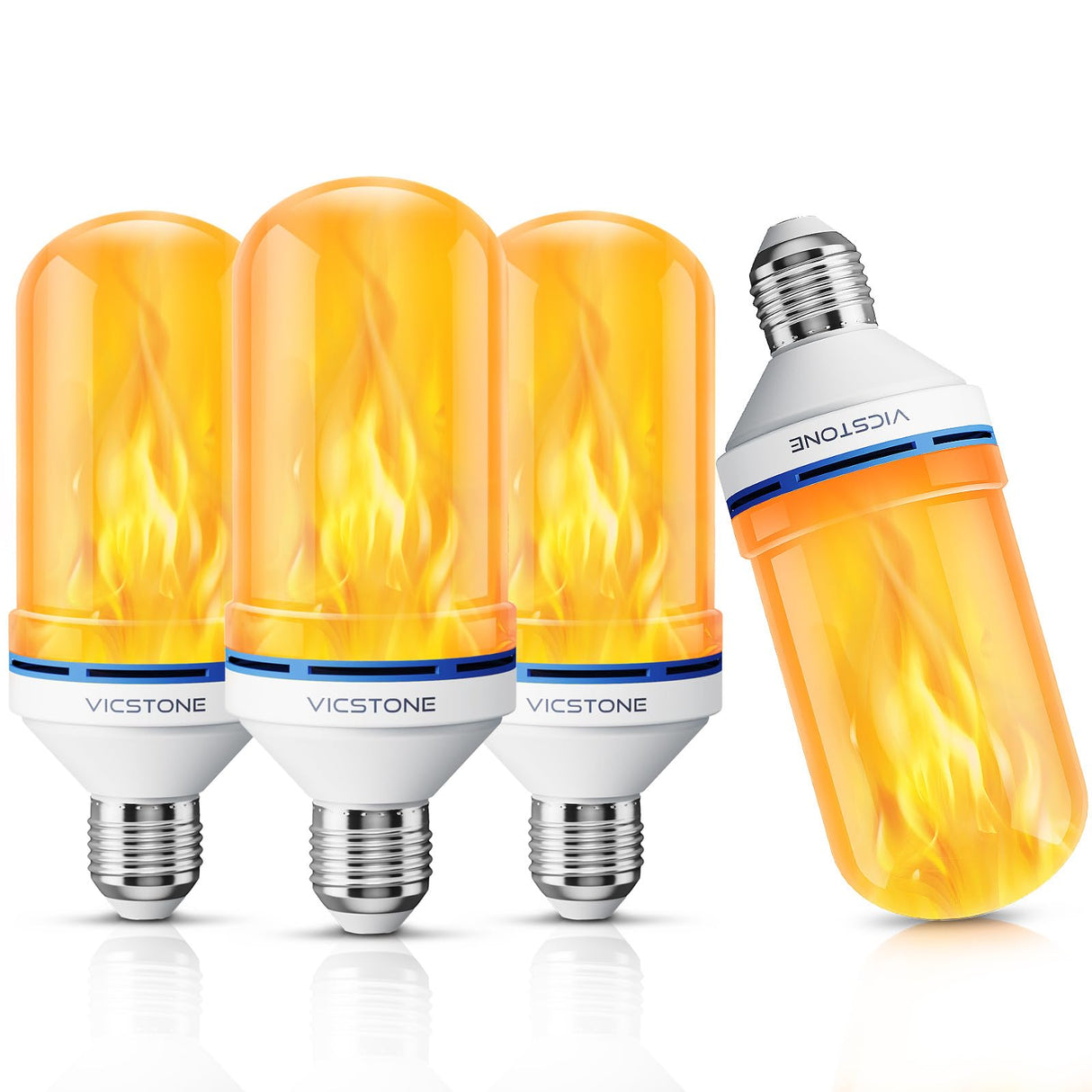 Vicstone Upgraded LED Flame Light Bulbs, 4-Mode Flickering Light Bulbs with Upside Down Effect, E26 Fire Light Bulb for Porch Party Patio Home Halloween Christmas Indoor Outdoor - 4 Pack