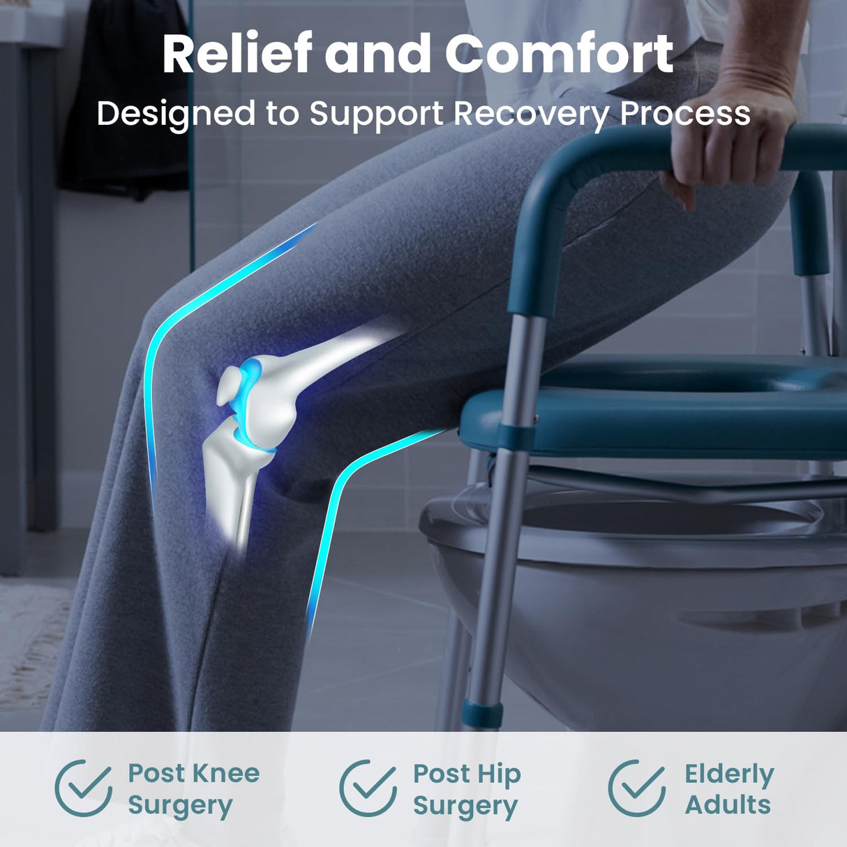 PELEGON Raised Toilet Seat with Handles (400lb) - Adjustable 3 in 1 Commode Chair for Toilet with Arms, Toilet Riser with Handles, Bedside Commode Chair, Handicap Toilet Seat for Elderly (Teal)