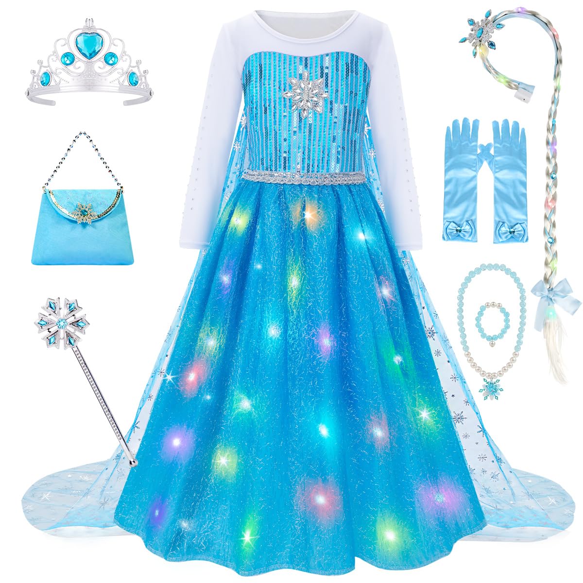 Meland Princess Dress Up for Girls – Light Up Halloween Costume for Girls Age 3-10, Princess Toys for Christmas Birthday Gift(M,5-6 Years)
