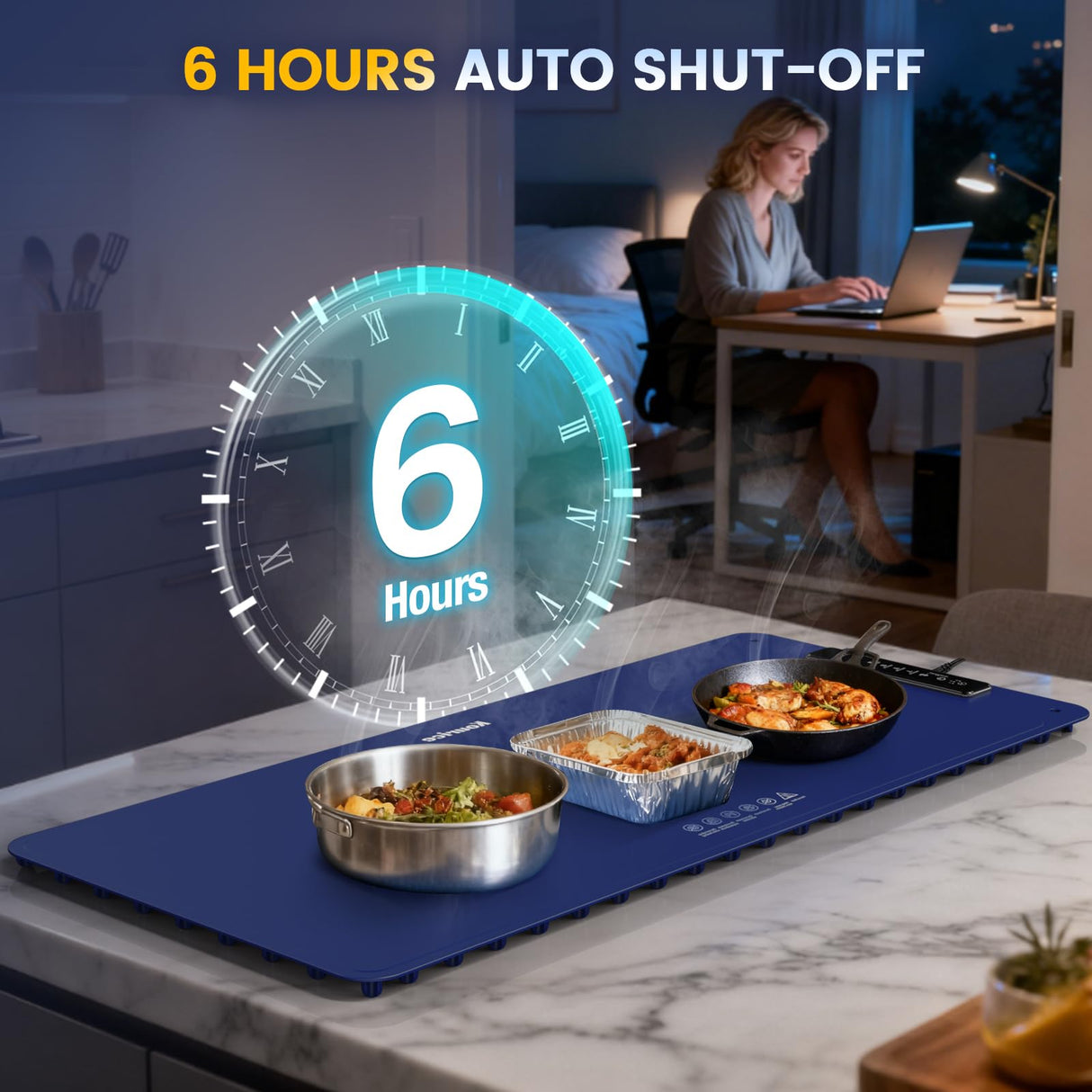 Kourice Extra Large Warming Mat for Food, 36"x15.75" Food Warmer Chafing Dishes for Buffet, Food Warming Mat, Food Warmers for Parties Buffet, 4 Level Temp 1/3/5Hour Timer 420W (Blue)