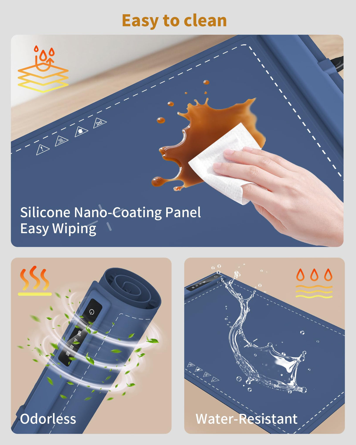 Food Warming Mat - Fast & Full Surface Heating, Silicone Heat Pad with 3 Adjustable Temperature for Buffets Parties, Rollable Electric Warming Tray,Kitchen Heated Plate,Countertop Food Warmer(Blue)