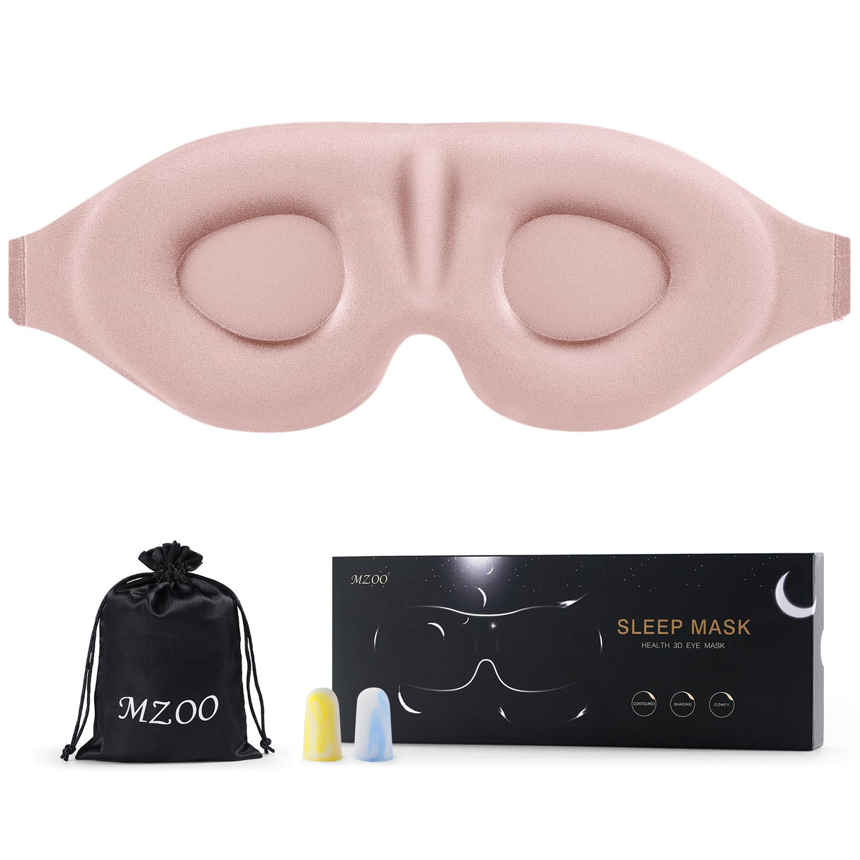 MZOO Sleep Eye Mask for Side Sleeper Men Women, Zero Eye Pressure 3D Sleeping Mask, Light Blocking Patented Design Night Blindfold, Soft Eye Shade Cover for Travel, Pink