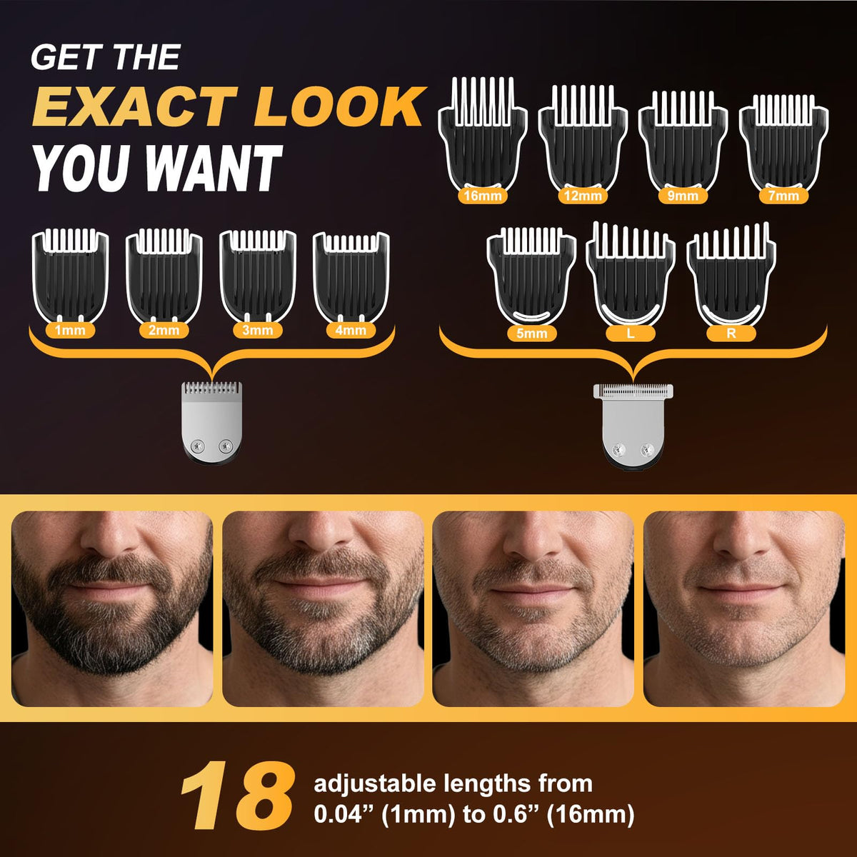 Beard Trimmer for Men, Fast Charging 4-in-1 Kit, 18 Lengths, Accessories