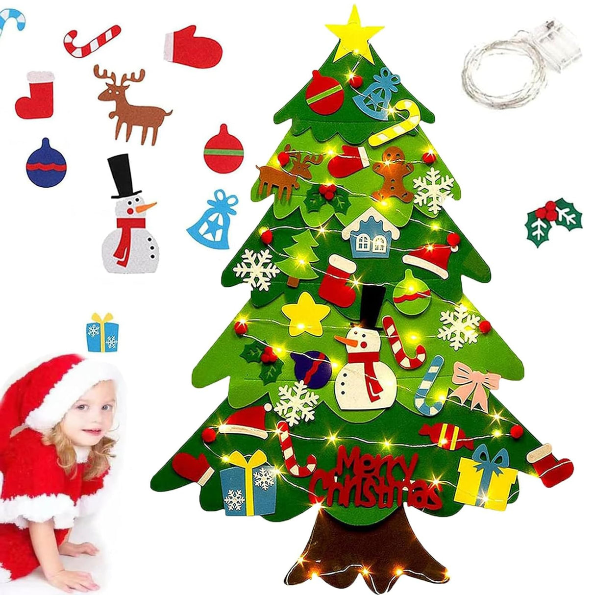 Montessori Felt Christmas Tree for Toddlers, Montessori Christmas Tree, Montessori Christmas Tree Felt with Lights