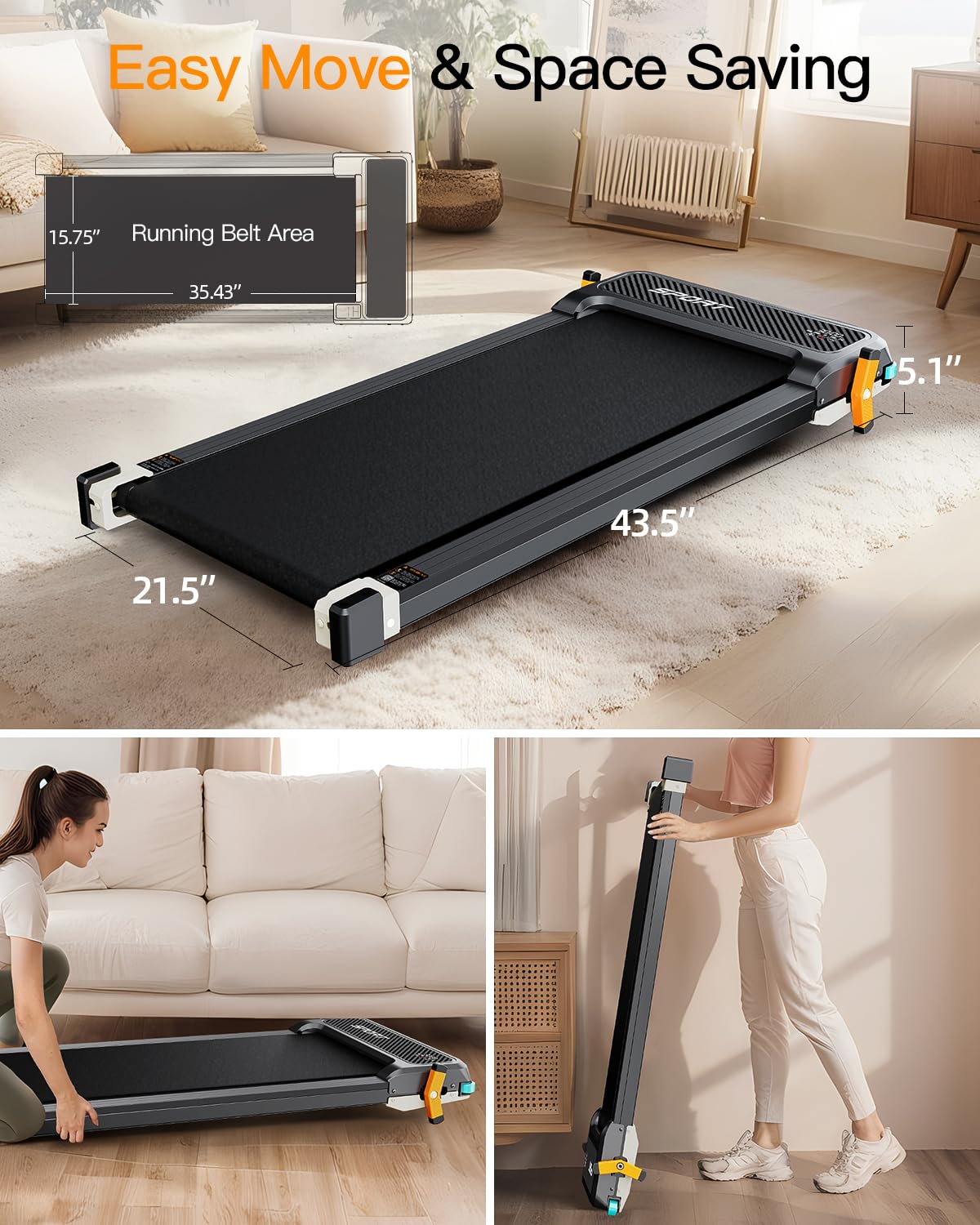 Walking Pad with Incline, Under Desk Treadmill for Home, 2.5HP Portable Treadmills with Remote Control, 4 in 1 Incline Treadmill with LED Display