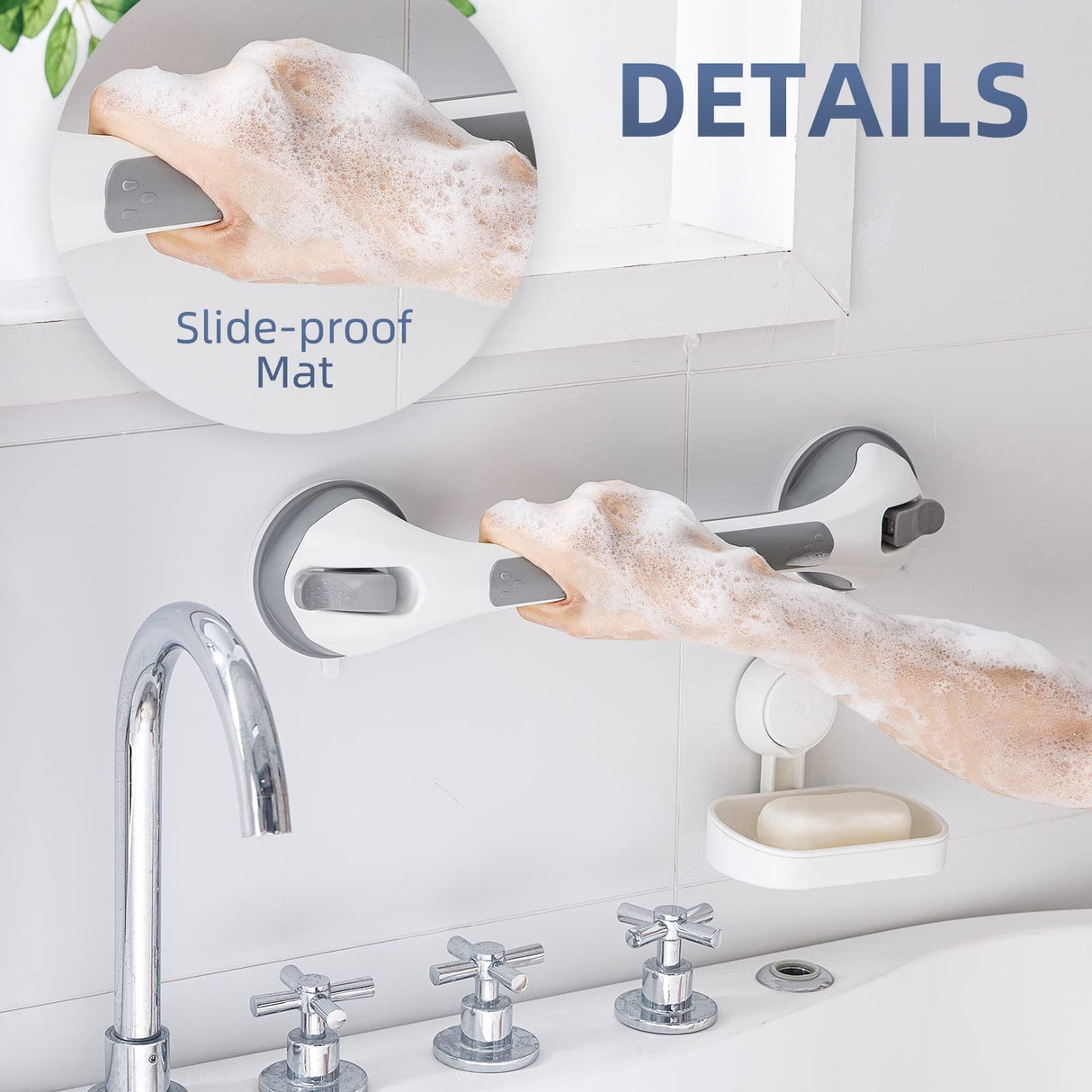 TAILINK Grab Bars for Bathtubs and Showers 2 Pack Shower Handle, Heavy Duty Suction Grab Bar Bath Handrails for Seniors and Elderly, Bathroom Safety Grip No Drilling Waterproof Removable, Grey