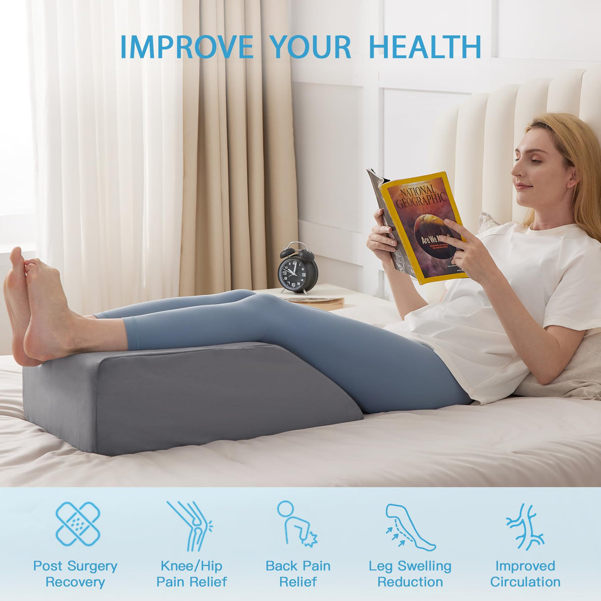 MEGCXIT Leg Pillow Elevation Blood Circulation, Leg Wedge for Elevation for Swelling, Leg Elevating Pillow for After Surgery Memory Foam Foot Knee Pillow for Back Sleeping 23.6×16.8×8 Inch Short Plush