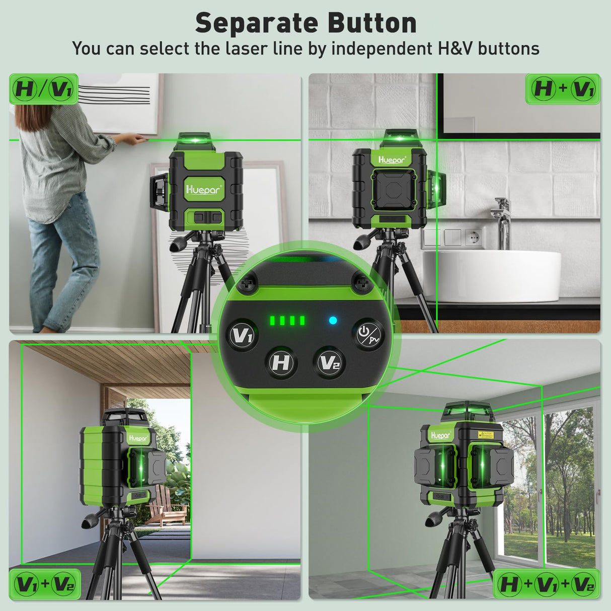 Huepar Laser Level 360 Self Leveling, Rechargeable Green Laser 3x360° Cross Line Lazer Leveler 3D Level Laser Tool for Construction and Picture Hanging, Strong Magnetic Bracket&Hard Carry Case -HM03CG