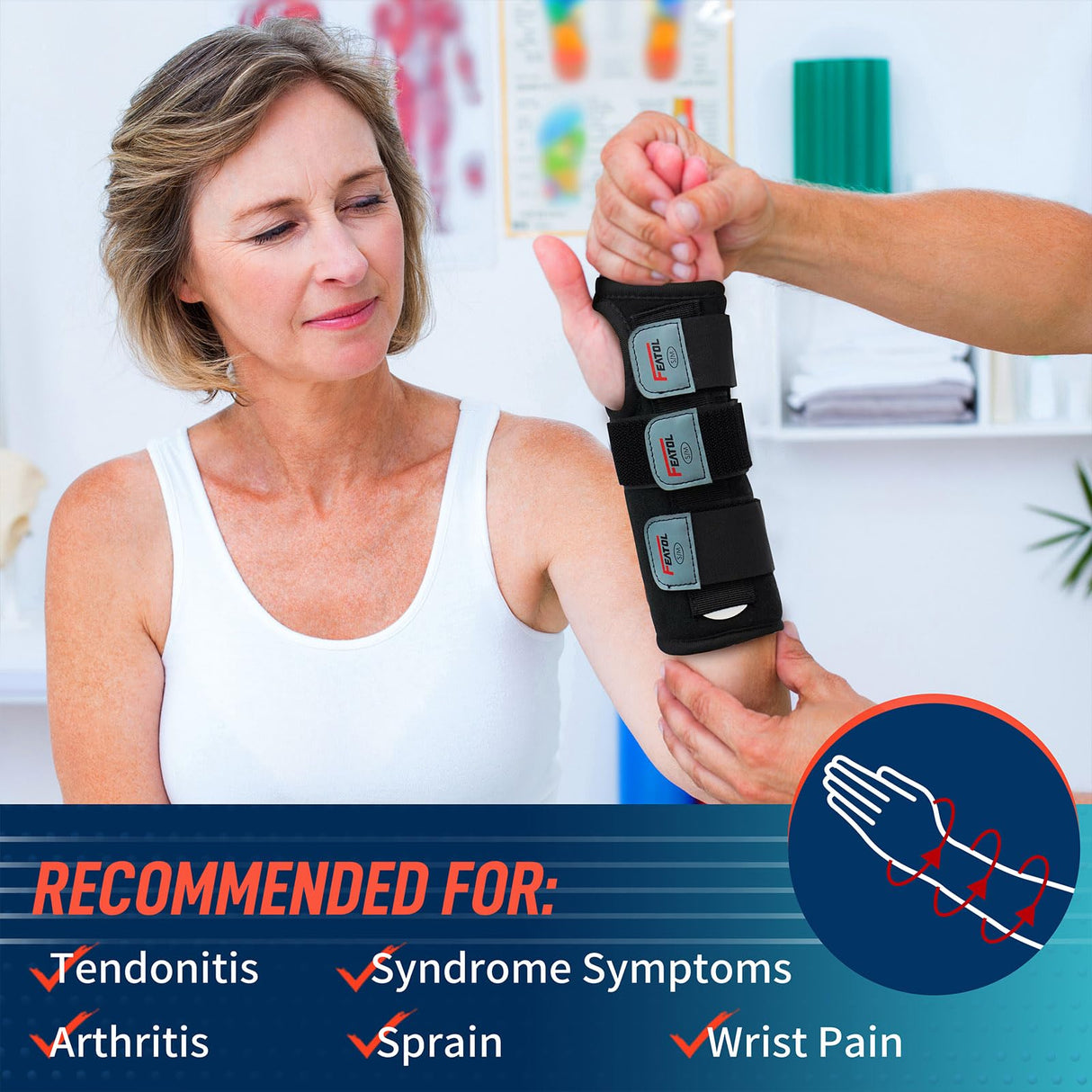 FEATOL Wrist Brace, FSA HSA Eligible Hand Brace, Carpal Tunnel Wrist Splint Night Support for Women Men, Pain Relief Support -Tendonitis, Arthritis, Sprain, Left Hand, Small/Medium