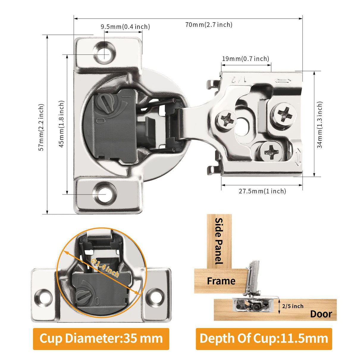Chibery 60 Pack 3/4" Overlay 4D Soft Close Concealed Hinges for Face Frame Door, Adjustable Closing Speed, Smooth Slow Self Close Hinges, Satin Nickel, 105° Open Angle Stainless Steel Cabinet Hinges