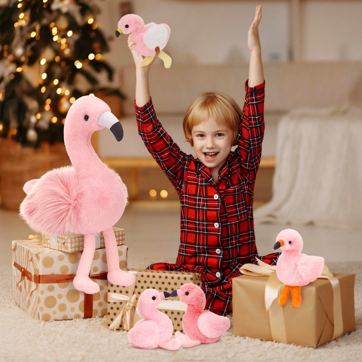 MorisMos Plush Flamingo Stuffed Animals-18in Mommy Stuffed Flamingo with 4 Baby Bird Toys for Girls Boys,Pink Bird Stuffed Animal Gift for Kids Women Birthday Decor Baby Shower Christmas
