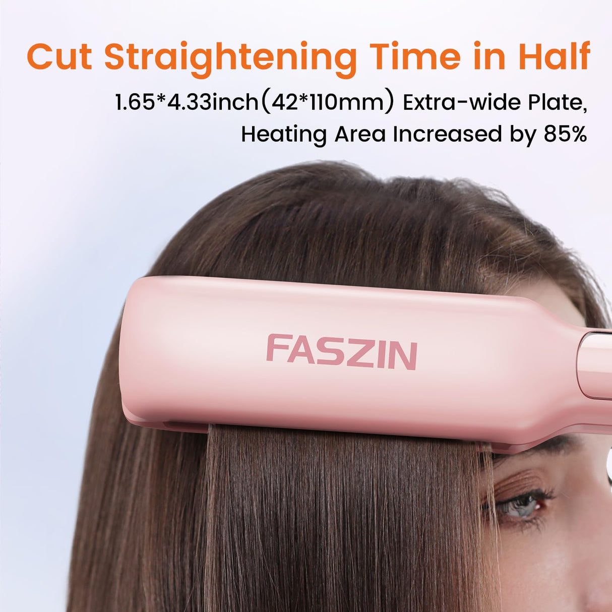 Faszin Professional Hair Straightener, 1.65inch Wide-Plate, Titanium Negative Ion Flat Iron, 30s Rapid Heating, LED Temp Display, Wide Voltage & 10 Adjustable Temp Levels (260-450℉) - Pink
