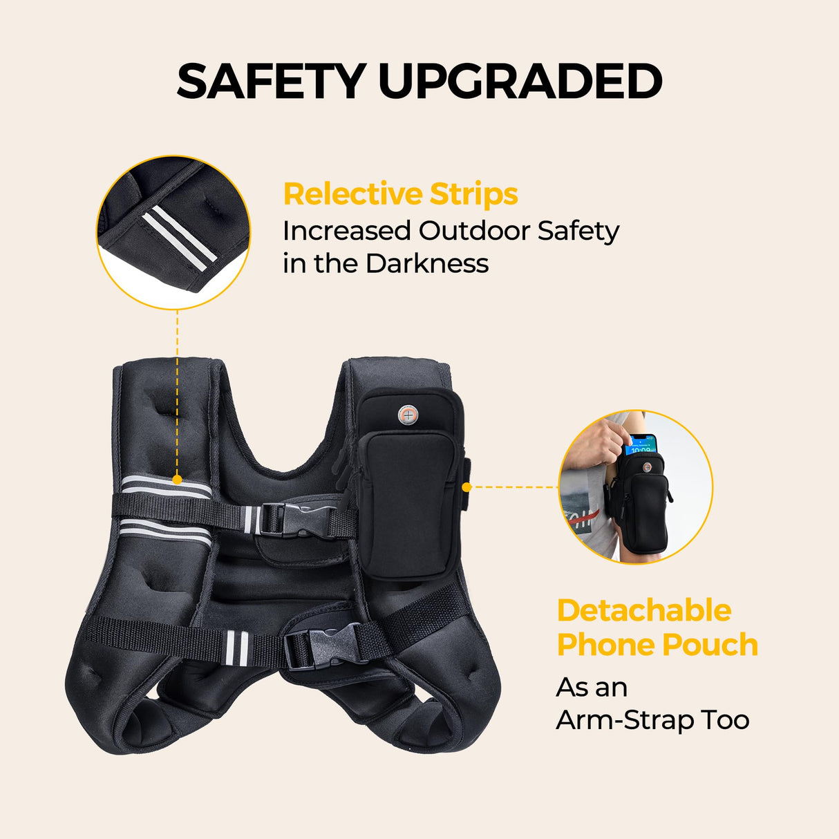 PACEARTH Weighted Vest, 6lb/12lb/16lb/20lb/25lb/30lb Weight Vest with Reflective Stripe, Body Weight Vests Adjustable for Men, Women Workout, Strength Training, Running, Walking, Jogging