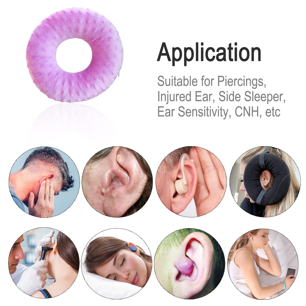 Piercing Pillow Ear Pillows Donut with Hole for Ear Pain CNH, Piercing, Pain Relief Sleeping, Pressure Sore, Side Sleepers, Headphones Minky Dot Lavender