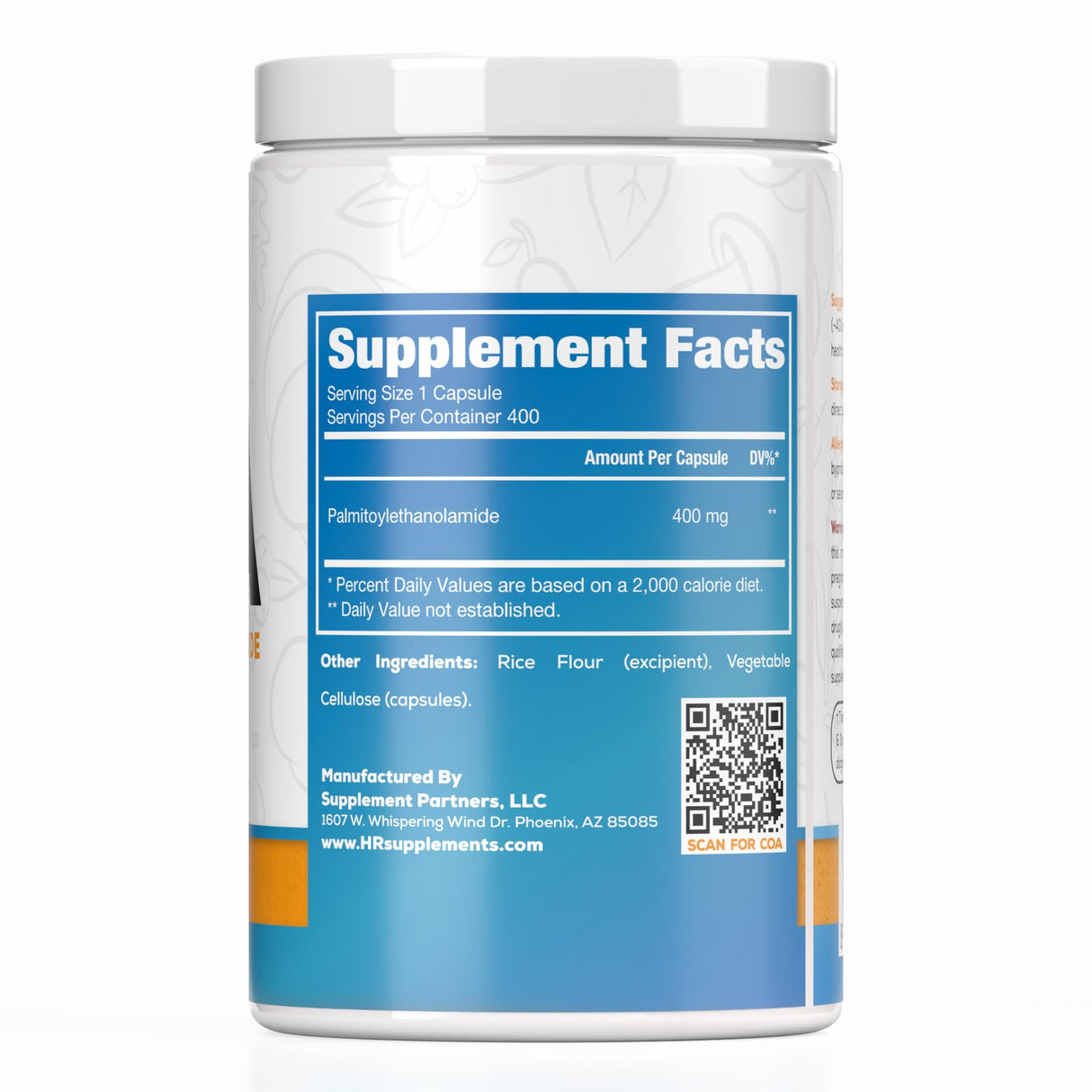 HARVEST NATURALS Palmitoylethanolamide Capsules | Pea 400mg | 400 Pill Count | Promotes Natural Inflammation & Discomfort Relief