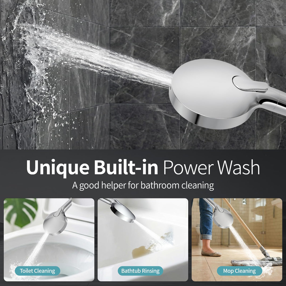 SR SUN RISE NSF Certified Filtered Shower Head with Handheld for Hard Water to Remove Chlorine High Pressure 9-Spray Setting (with Power Wash) Anti-Clog Nozzles (1 Filter, Chrome Silver)